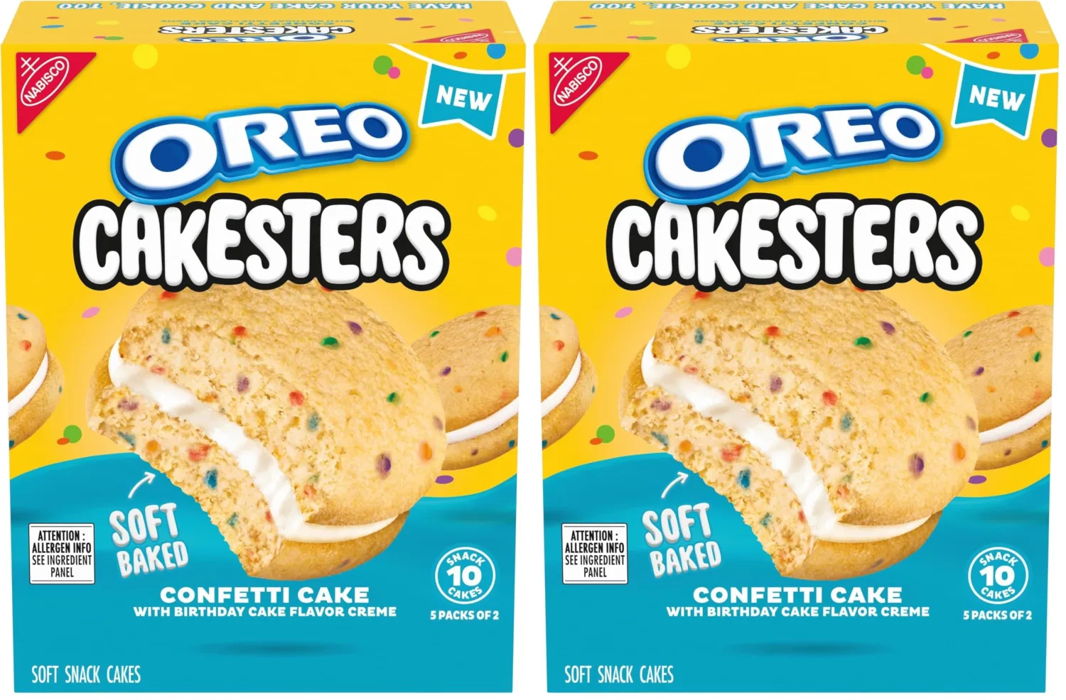 OREO Cakesters Confetti Cake Soft Snack Cakes, 5-2.02 oz Snack Packs (Pack of 2)