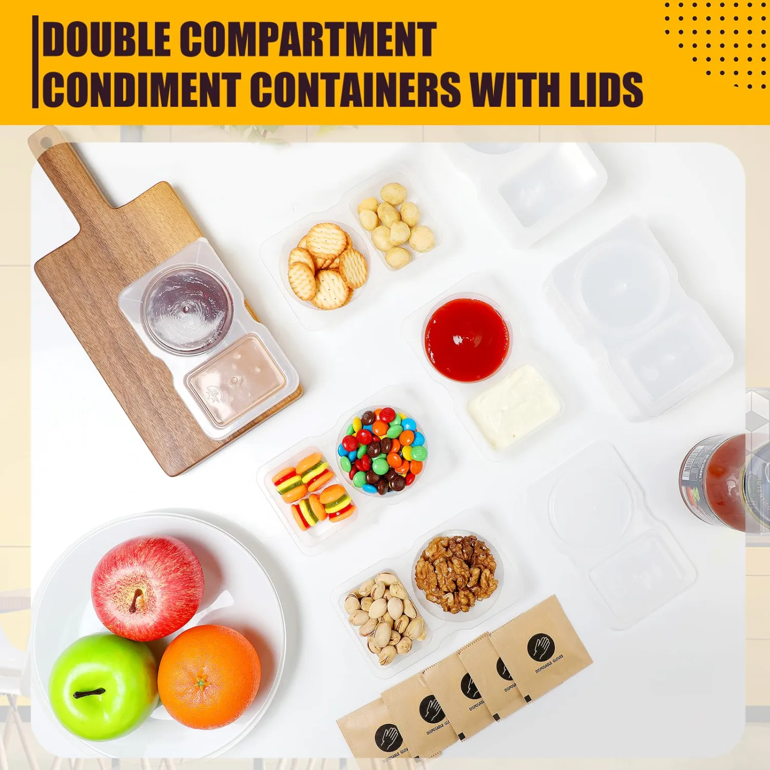 10-Pack 2 Compartment Snack Containers with Secure-Fit Lids – Reusable BPA-Free Snack Prep Boxes for Kids & Families, Portion Control Food Storage, Lunch Snack Containers