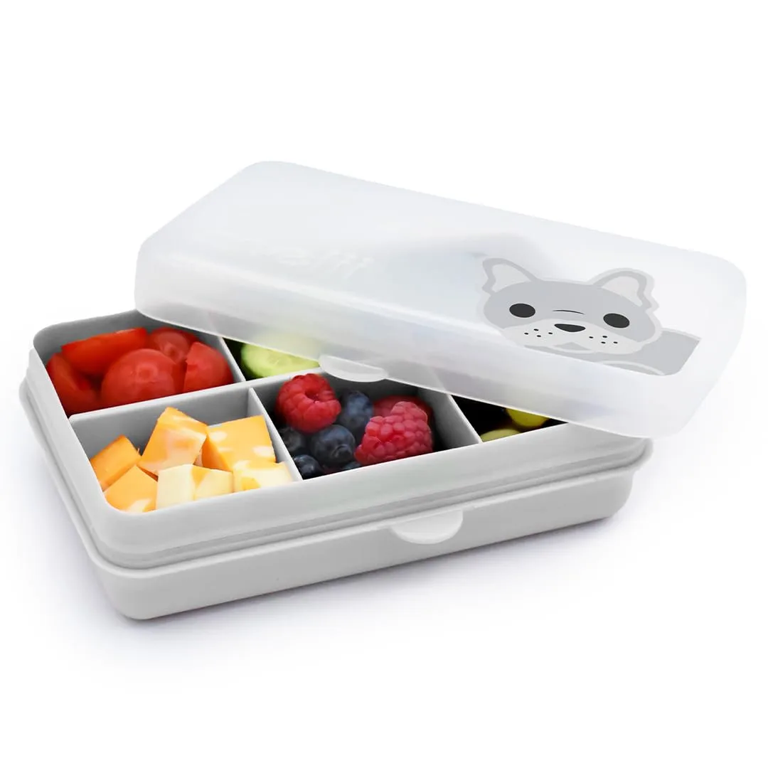 melii Snackle Box | 6-Compartment Divided Snack Container, BPA-Free Food Storage with Removable Dividers for School, Travel & On-the-Go Snacking (Bulldog)
