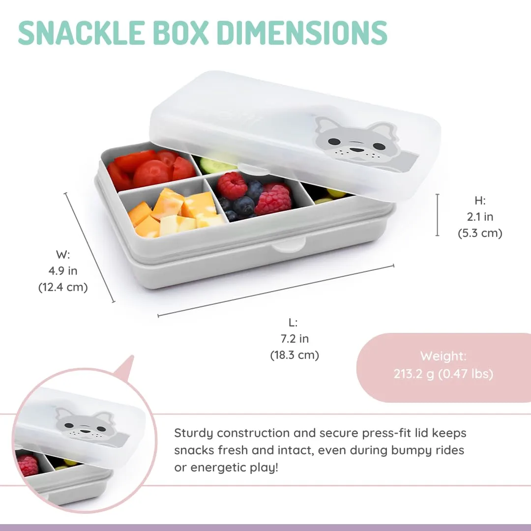 melii Snackle Box | 6-Compartment Divided Snack Container, BPA-Free Food Storage with Removable Dividers for School, Travel & On-the-Go Snacking (Bulldog)
