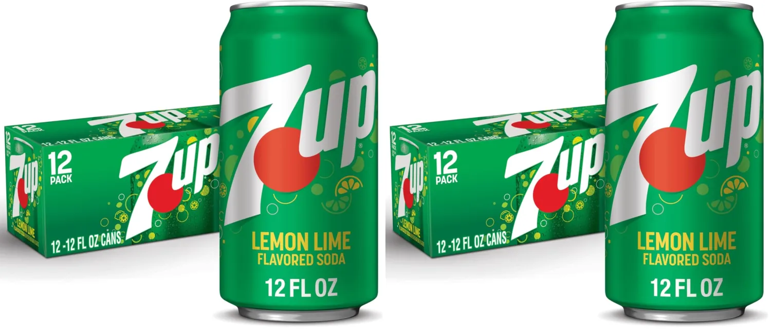7UP Lemon Lime Soda, Naturally Flavored and Caffeine Free, 12 fl. oz. Cans, 12 Pack (Pack of 2)