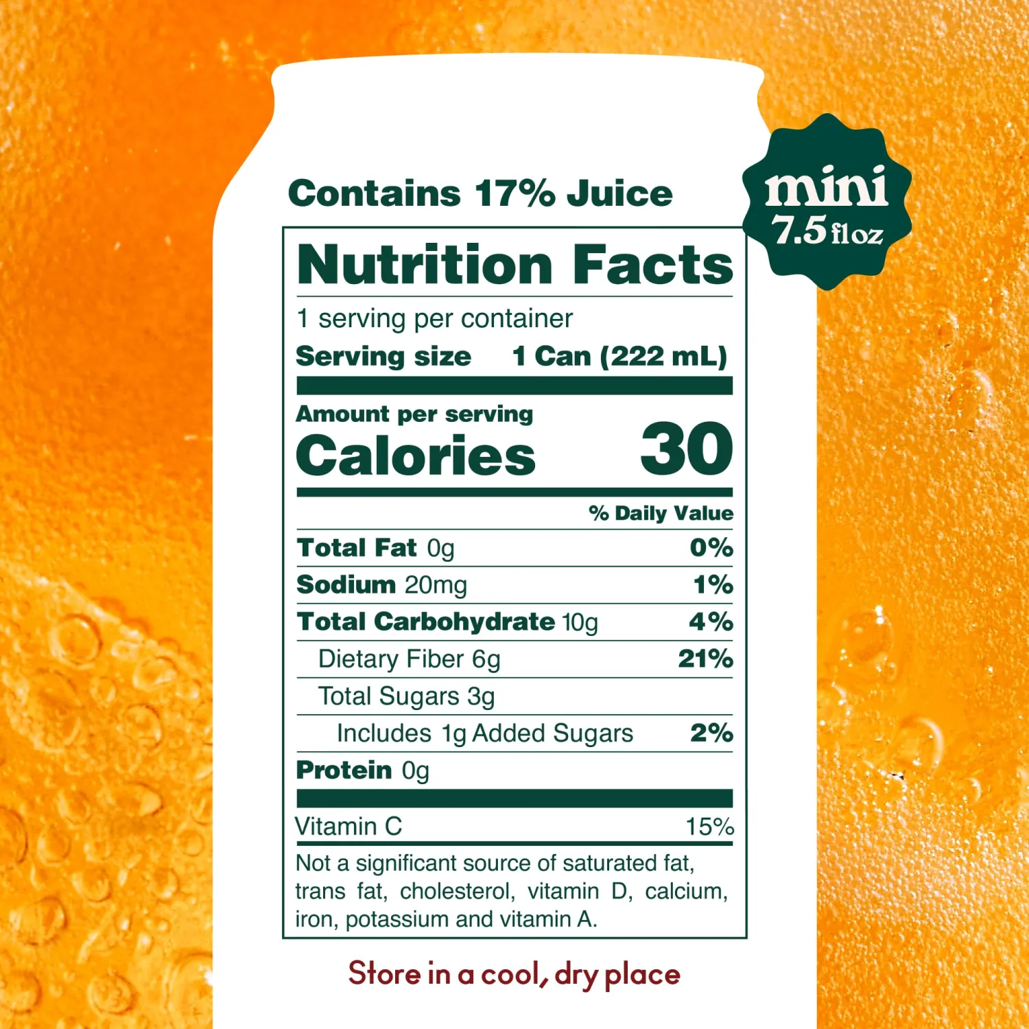 OLIPOP Minis Prebiotic Soda Pop, Orange Cream, Pantry Pack Packed with Prebiotics, Fiber, and Botanicals, Gluten Free, GMO Free, 7.5oz (6-Cans)