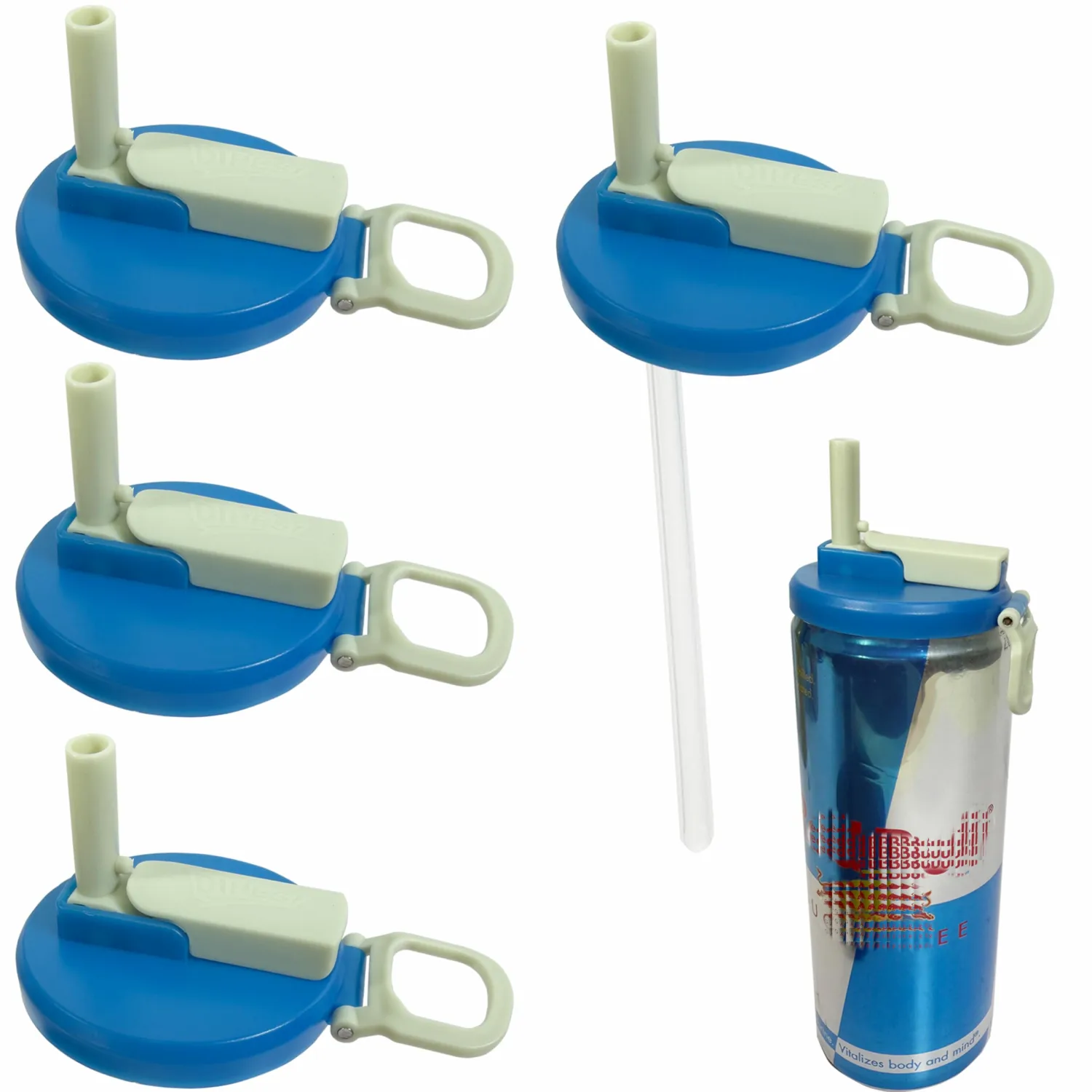 Soda Can Lids with Straws, 4 Pack BPA-Free Reusable Pop Can Lids – Energy Drink Color Inspired, Fits Standard 12oz/16oz Cans (RB-2)