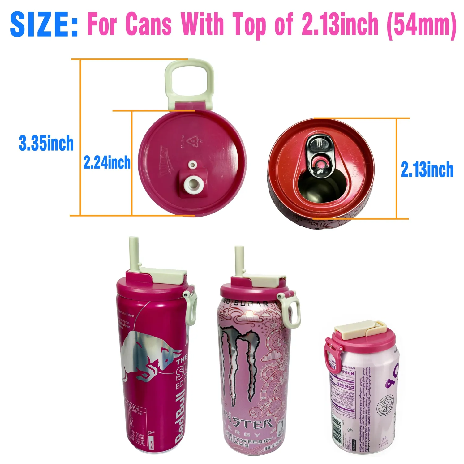 Soda Can Lids with Straws, 4 Pack BPA-Free Reusable Pop Can Lids – Energy Drink Color Inspired, Fits Standard 12oz/16oz Cans (RB-2)