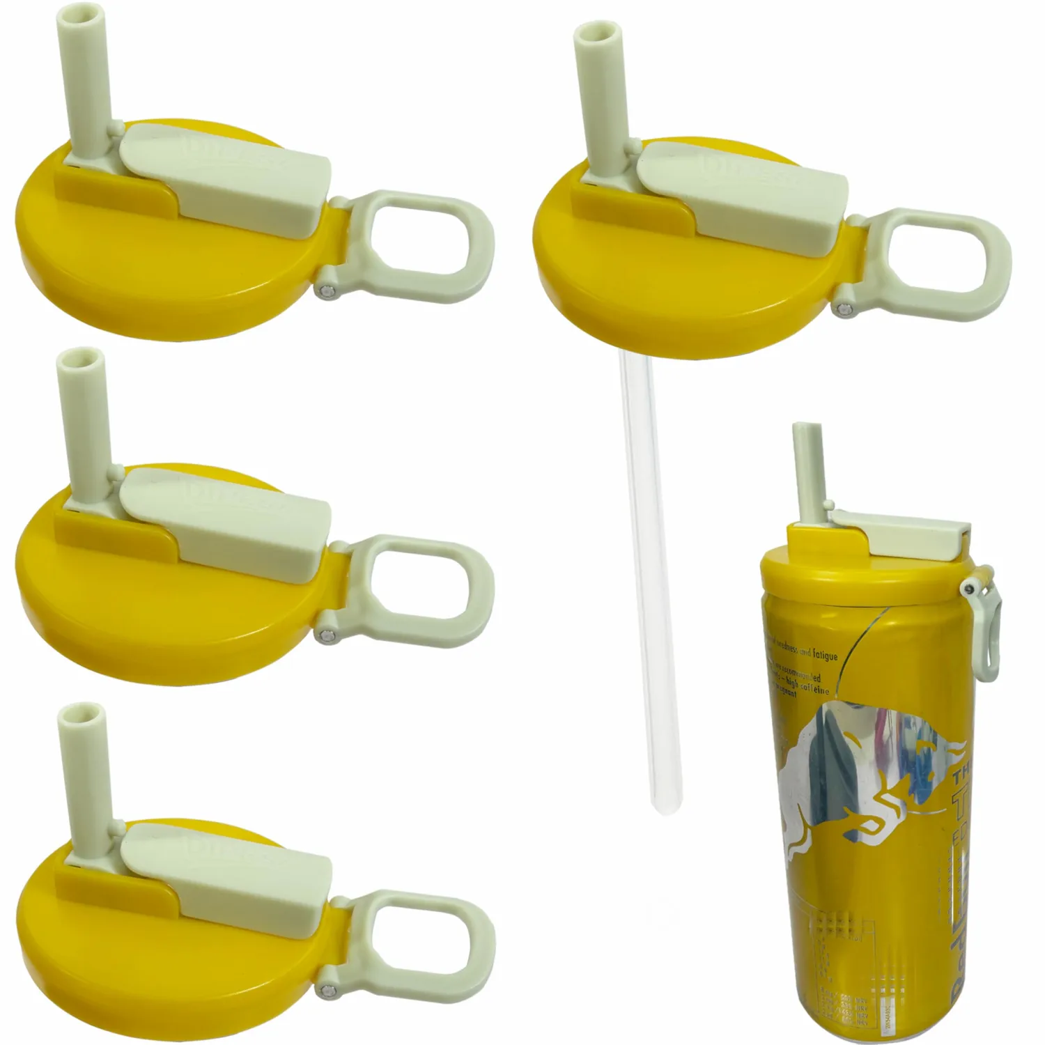 Soda Can Lids with Straws, 4 Pack BPA-Free Reusable Pop Can Lids – Energy Drink Color Inspired, Fits Standard 12oz/16oz Cans (RB-4)