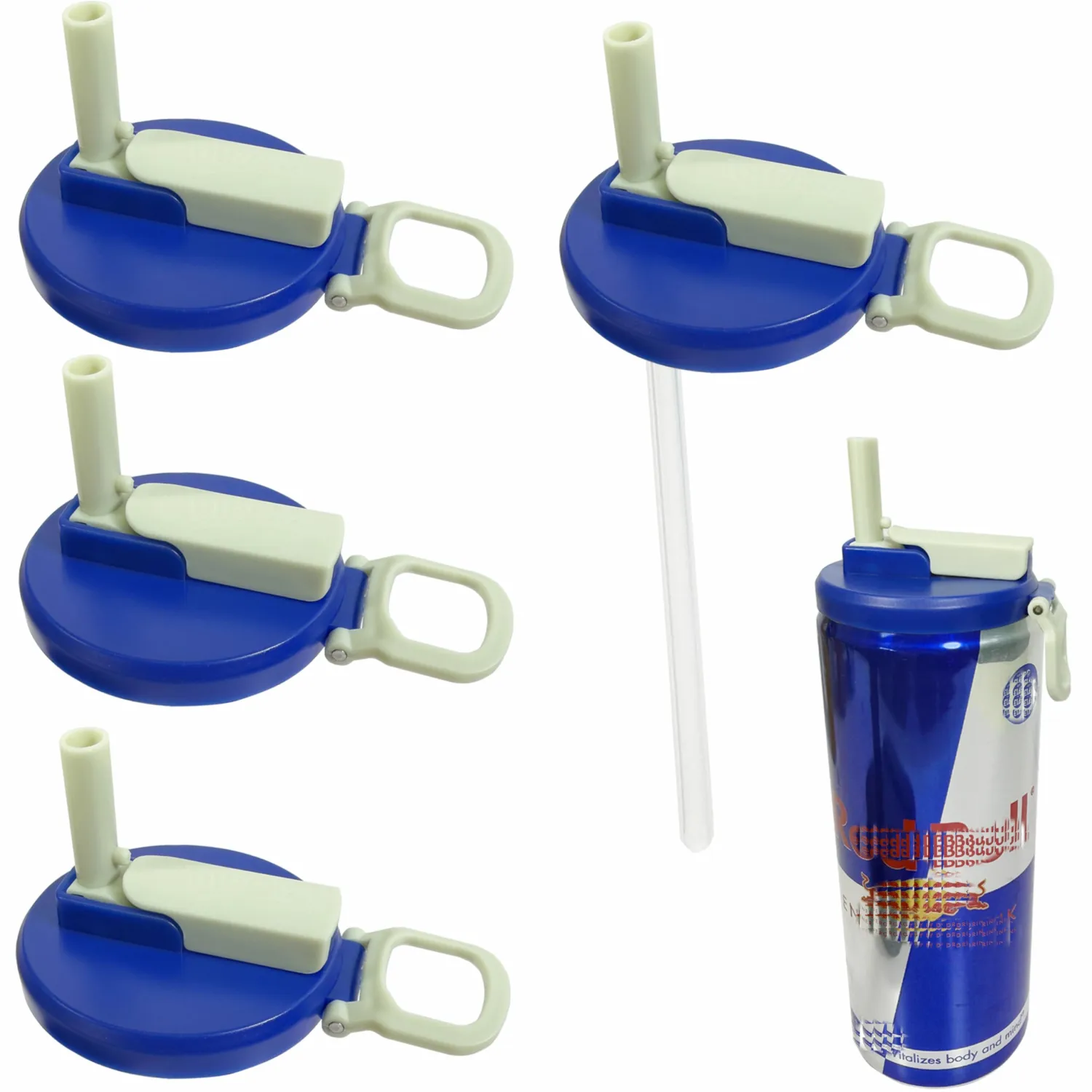 Soda Can Lids with Straws, 4 Pack BPA-Free Reusable Pop Can Lids – Energy Drink Color Inspired, Fits Standard 12oz/16oz Cans (RB-5)