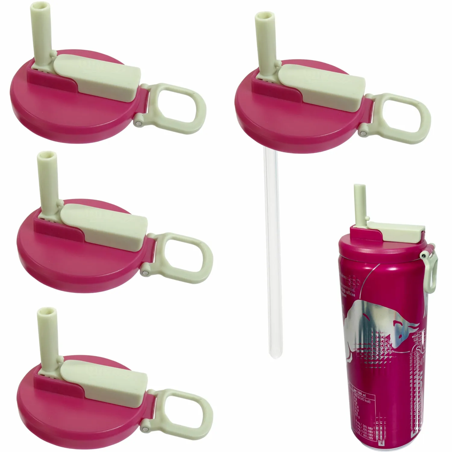 Soda Can Lids with Straws, 4 Pack BPA-Free Reusable Pop Can Lids – Energy Drink Color Inspired, Fits Standard 12oz/16oz Cans (RB-6)