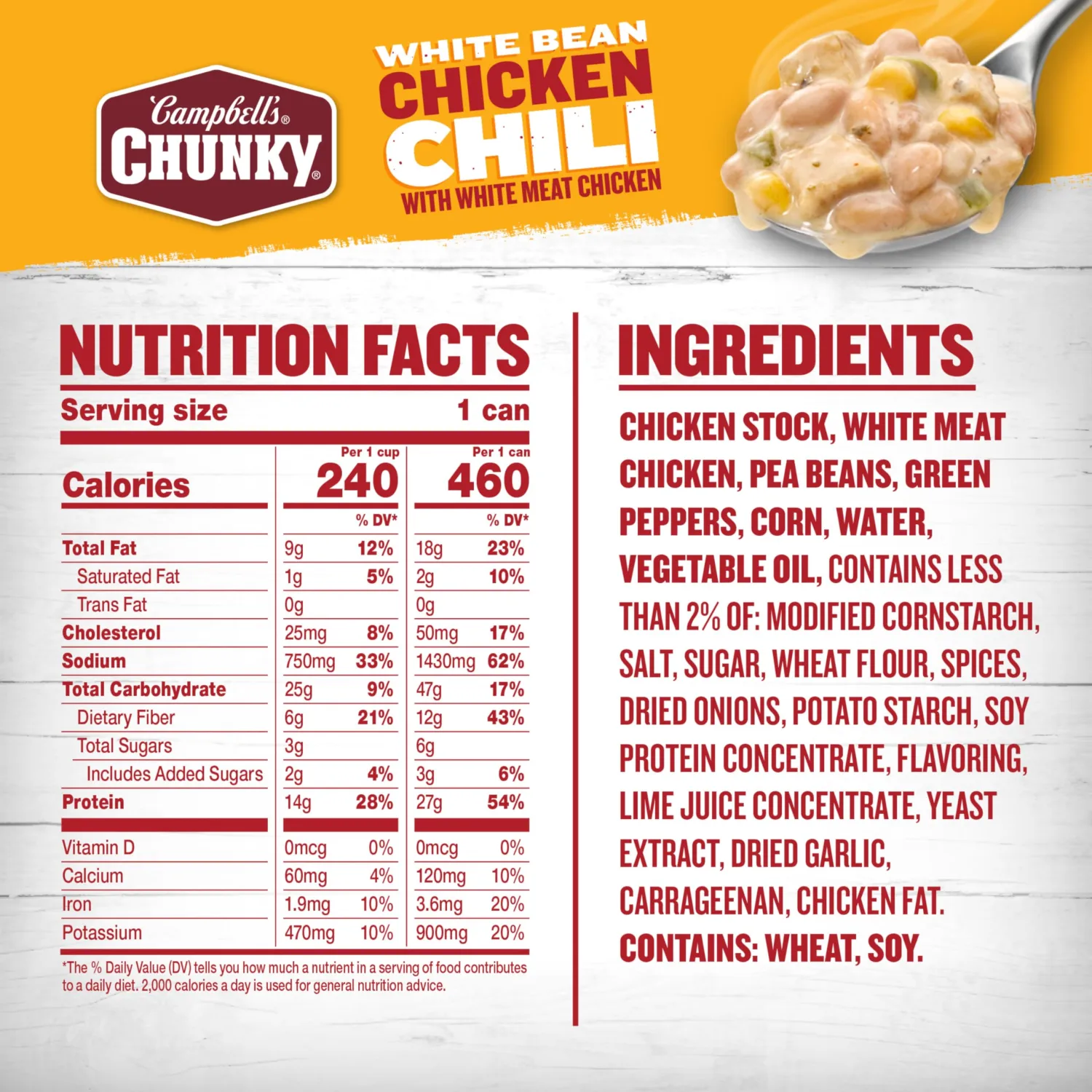 Campbell’s Chunky White Bean Chicken Chili, 16.5 oz Can