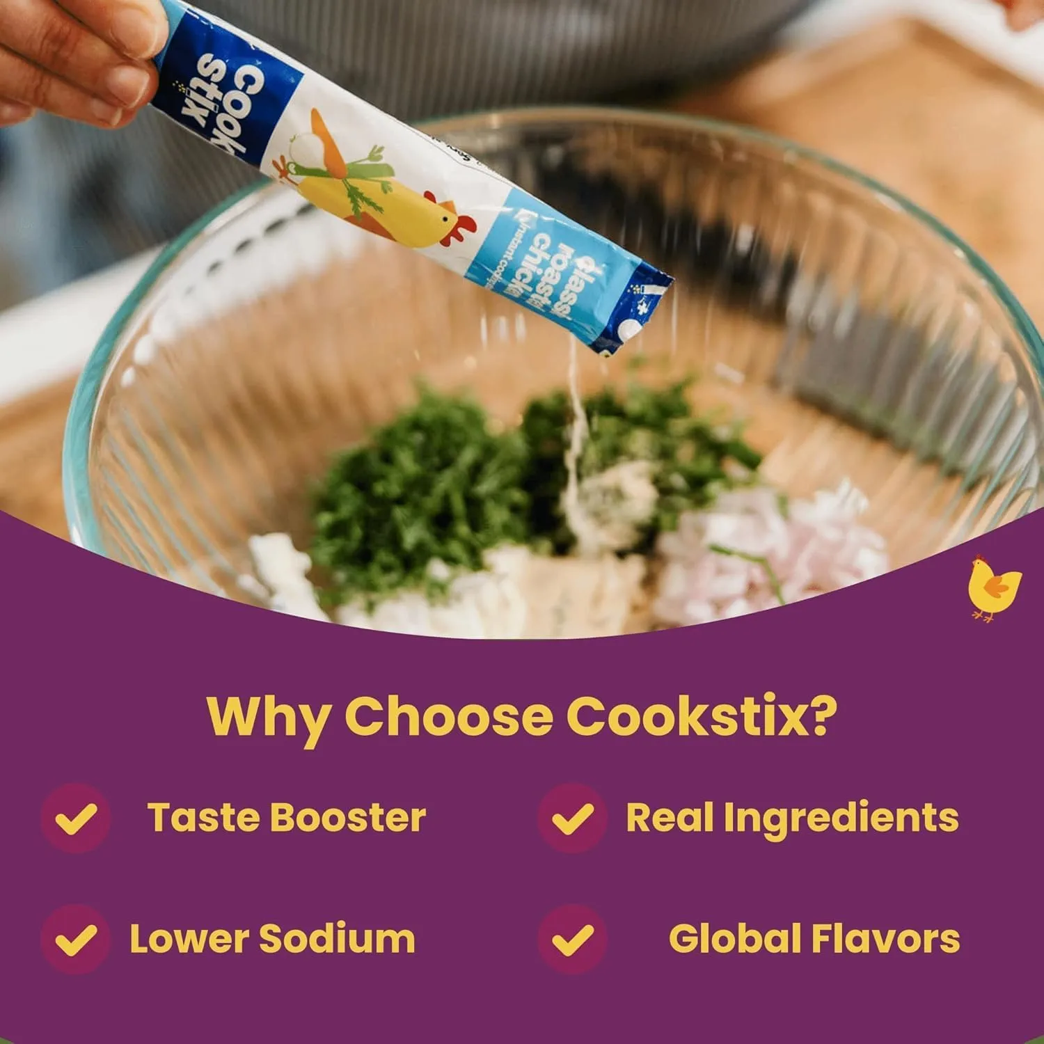 Cookstix Coconut Ginger Dehydrated Chicken Stock Powder Sticks, Made with Real Ingredients, Versatile Chicken Bouillon Powder Alternative for Cooking, Clean Label, No Sugar Added, Lower Sodium, 4 Pack