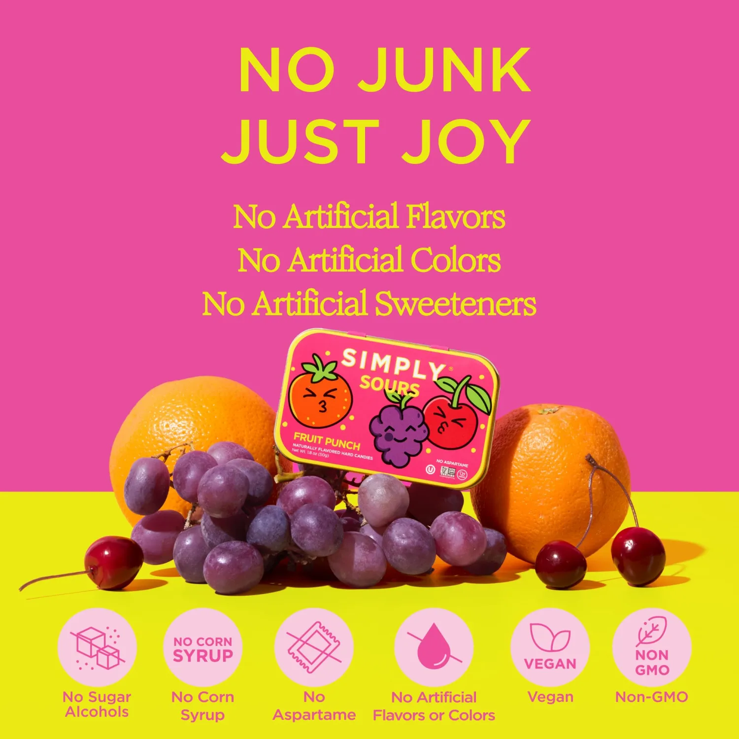 SIMPLY Sours Fruit Punch Sour Hard Candy Tins (3 Pack), Vegan, Non-GMO, No Corn Syrup, No Artificial Colors or Flavors