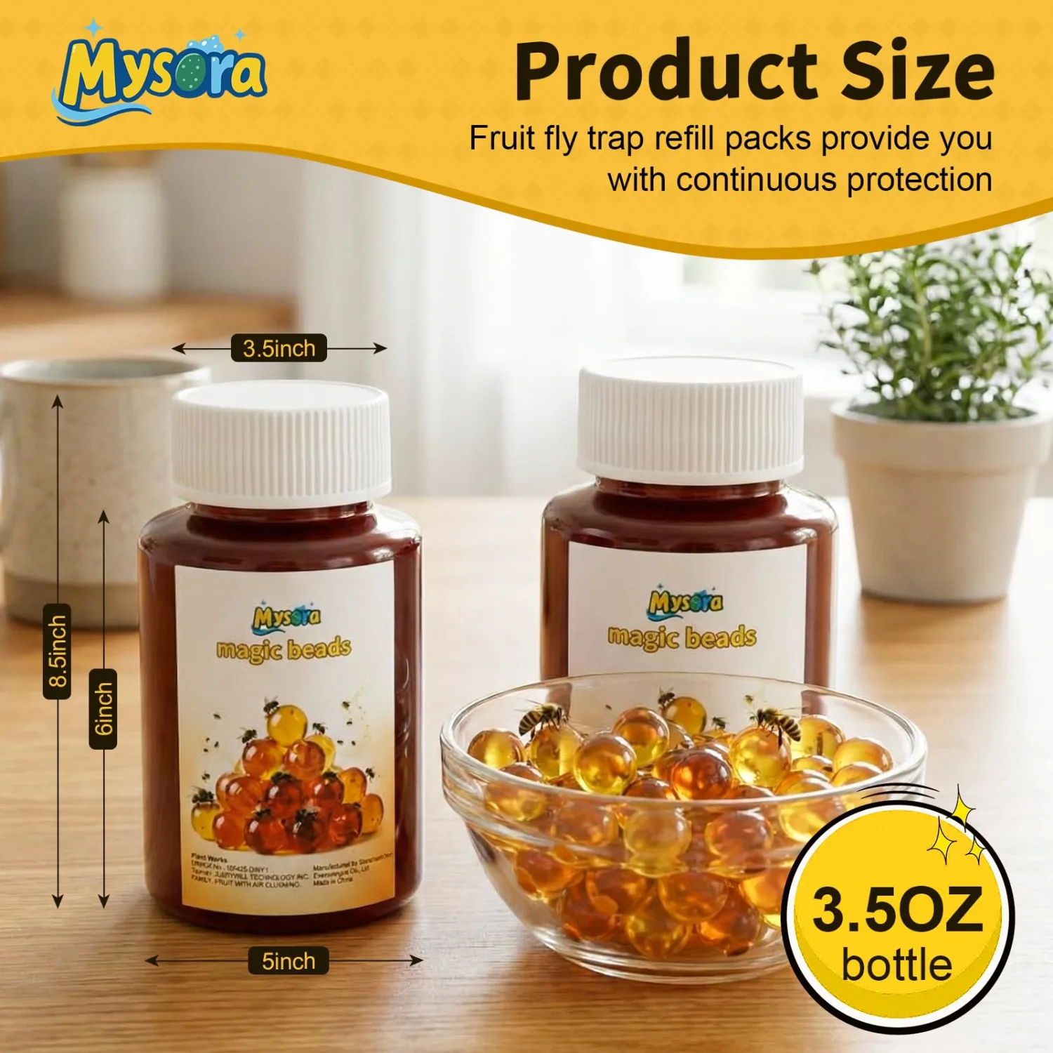 2 Pack Fruit Fly Trap Refill Beads, 100g/bottle Solid Beads for Indoor Fruit Fly Traps, Non-Toxic, Safe Near Food, Effective Bait Refill for Indoor and Kitchen Use