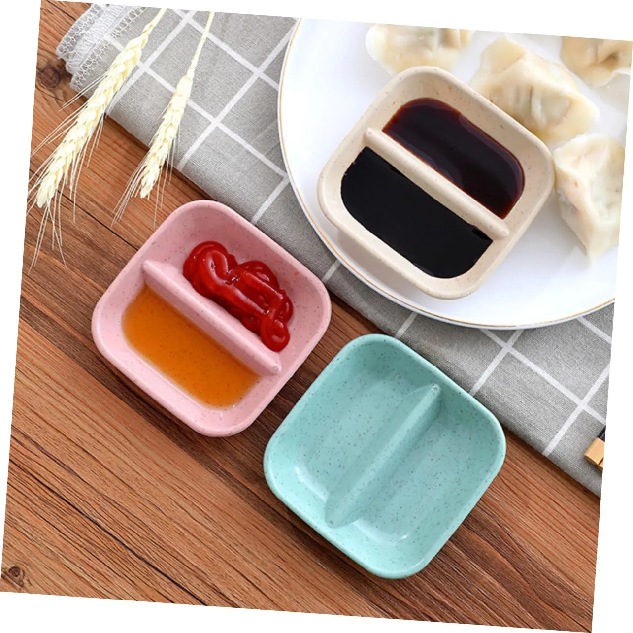 20-Piece Wheat Straw Sauce Dishes Set Two-Compartment Relish Plates Kitchen Tableware for Soy Sauce Condiments and Seasoning