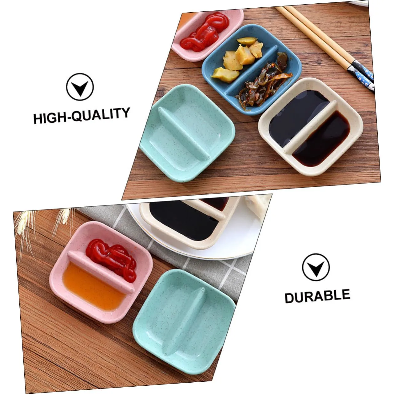 20 Pcs Wheat Straw Sauce Dishes Dual Compartment Relish Plates for Soy and Vinegar Kitchen Condiments Tableware for Dipping and Seasoning