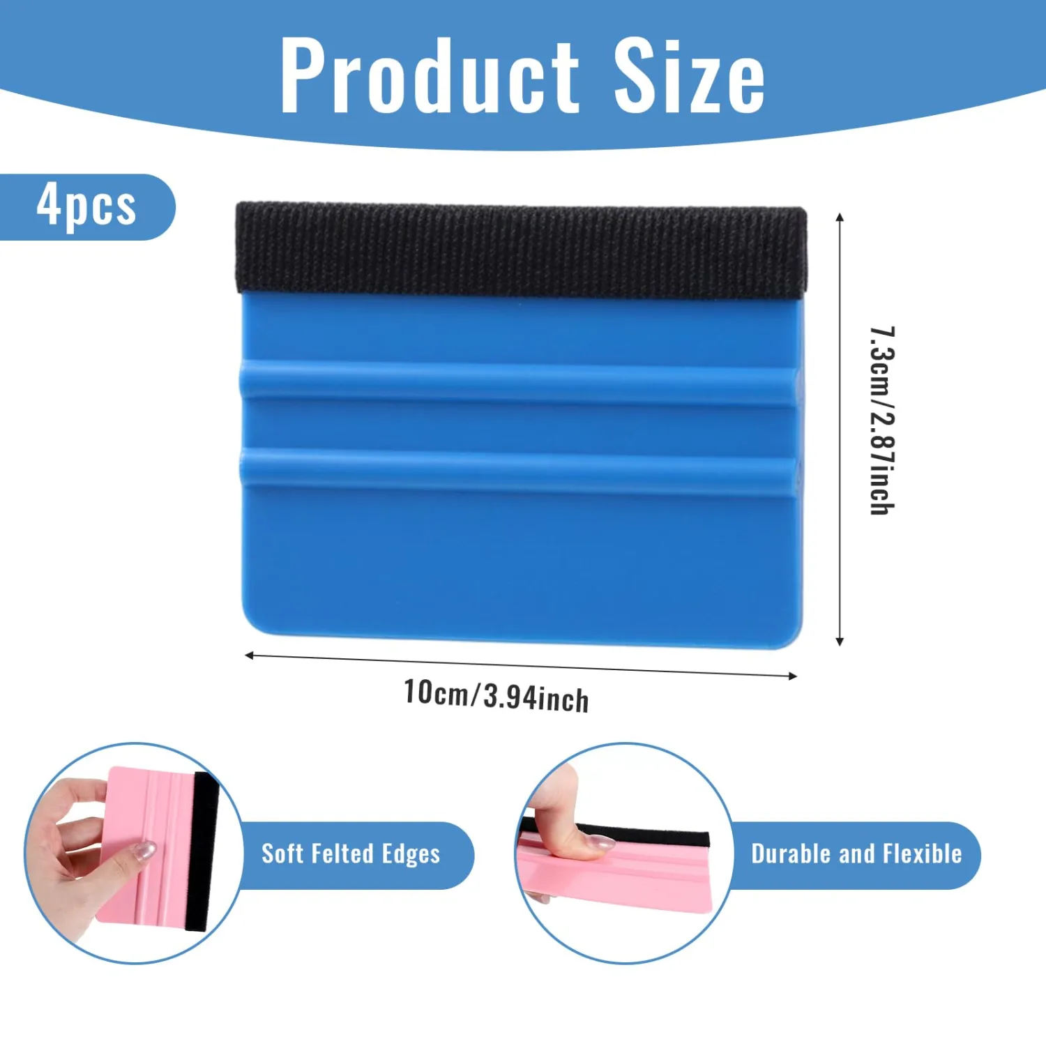 4 PCS Squeegee for Vinyl, Vinyl Squeegee Tool, Small Felt Squeegees 4 Inch Vinyl Wrap Scraper Tools for Car Wrap DIY Crafting Window Tint Wallpaper Glass Film