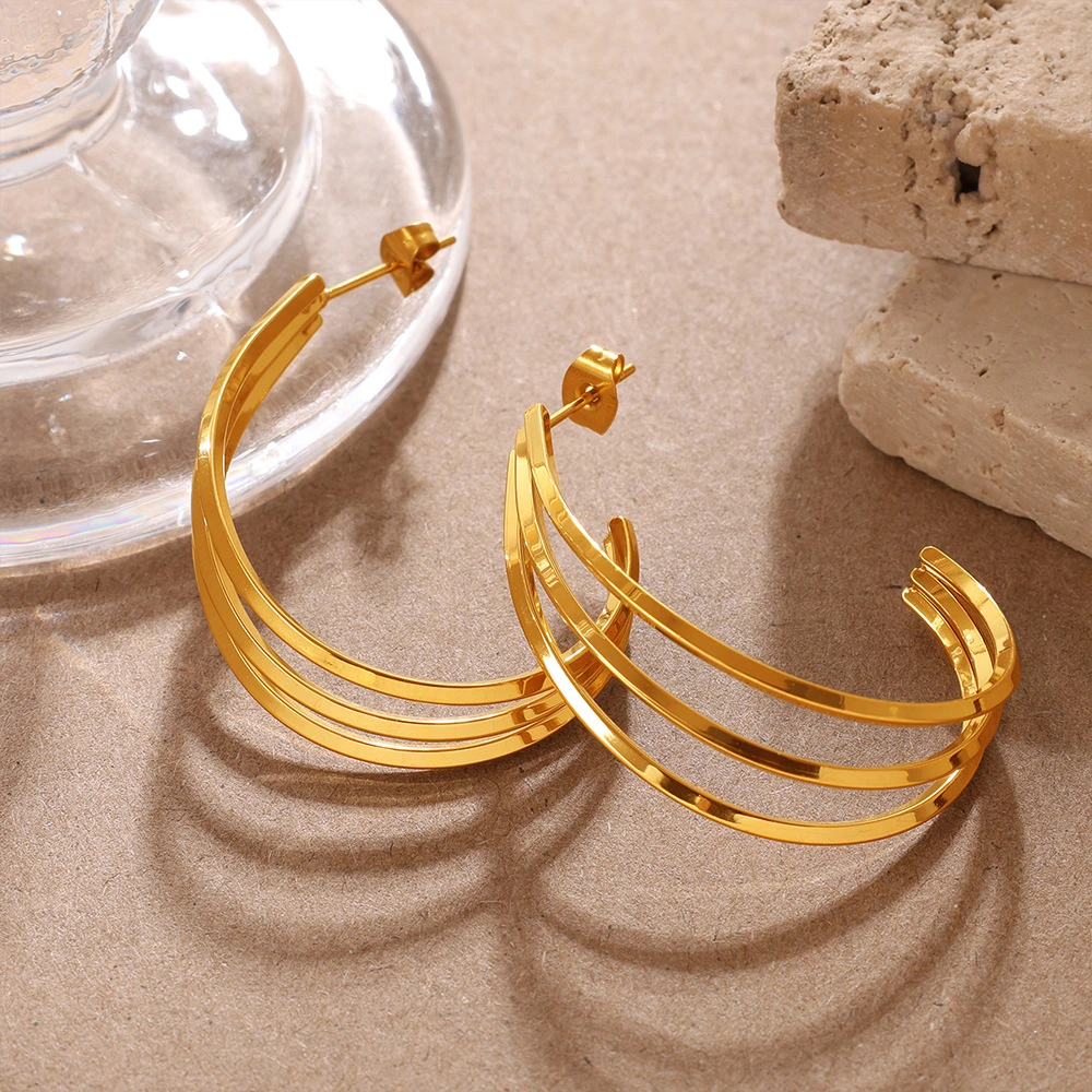 Elegant & Versatile Vintage Bold C-Shaped Earrings, 18K Gold Plated Stainless Steel, Minimalist Multi-Layer Women's Earrings