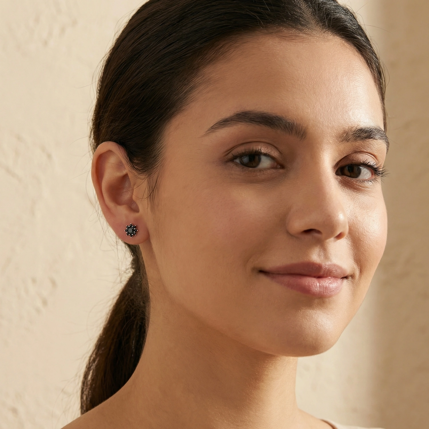 925 Sterling Silver Elegant Floral Black Diamond Cluster Stud Earrings in Sterling Silver