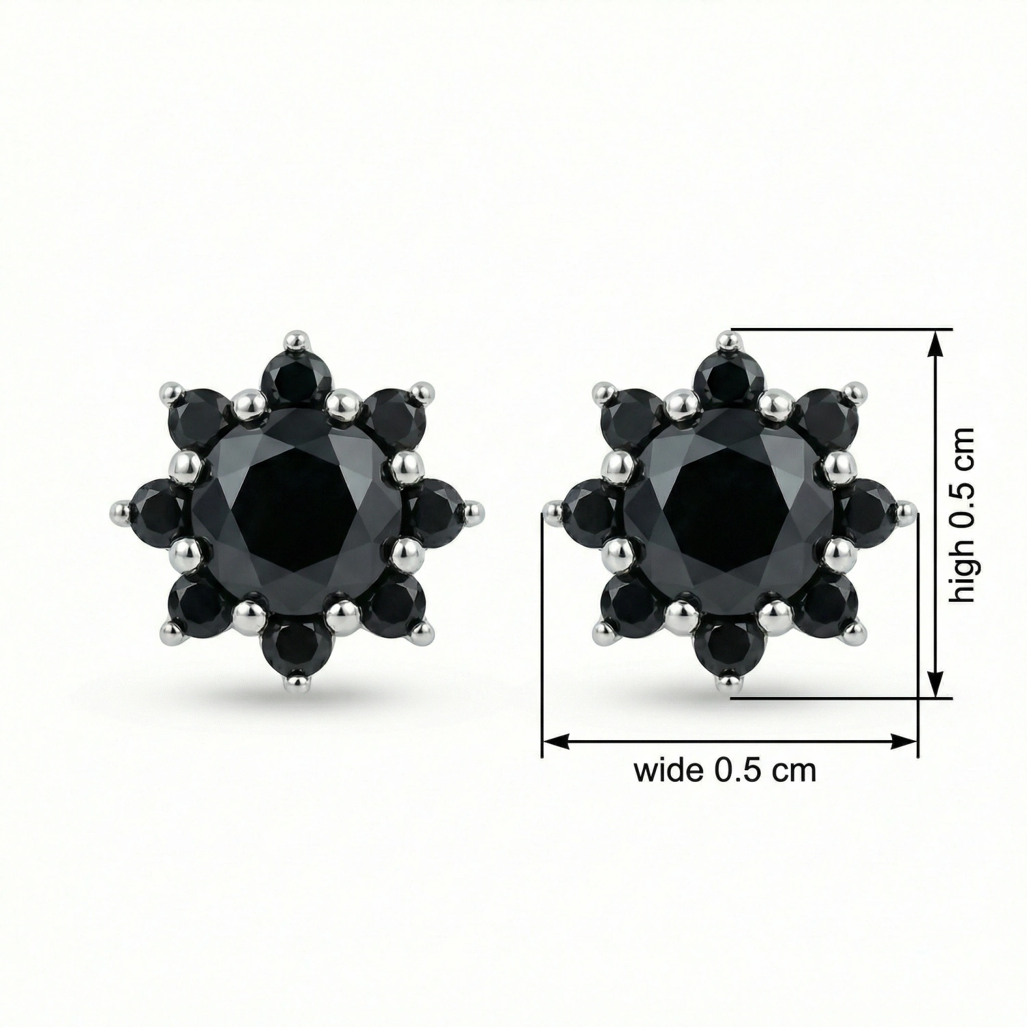 925 Sterling Silver Elegant Floral Black Diamond Cluster Stud Earrings in Sterling Silver