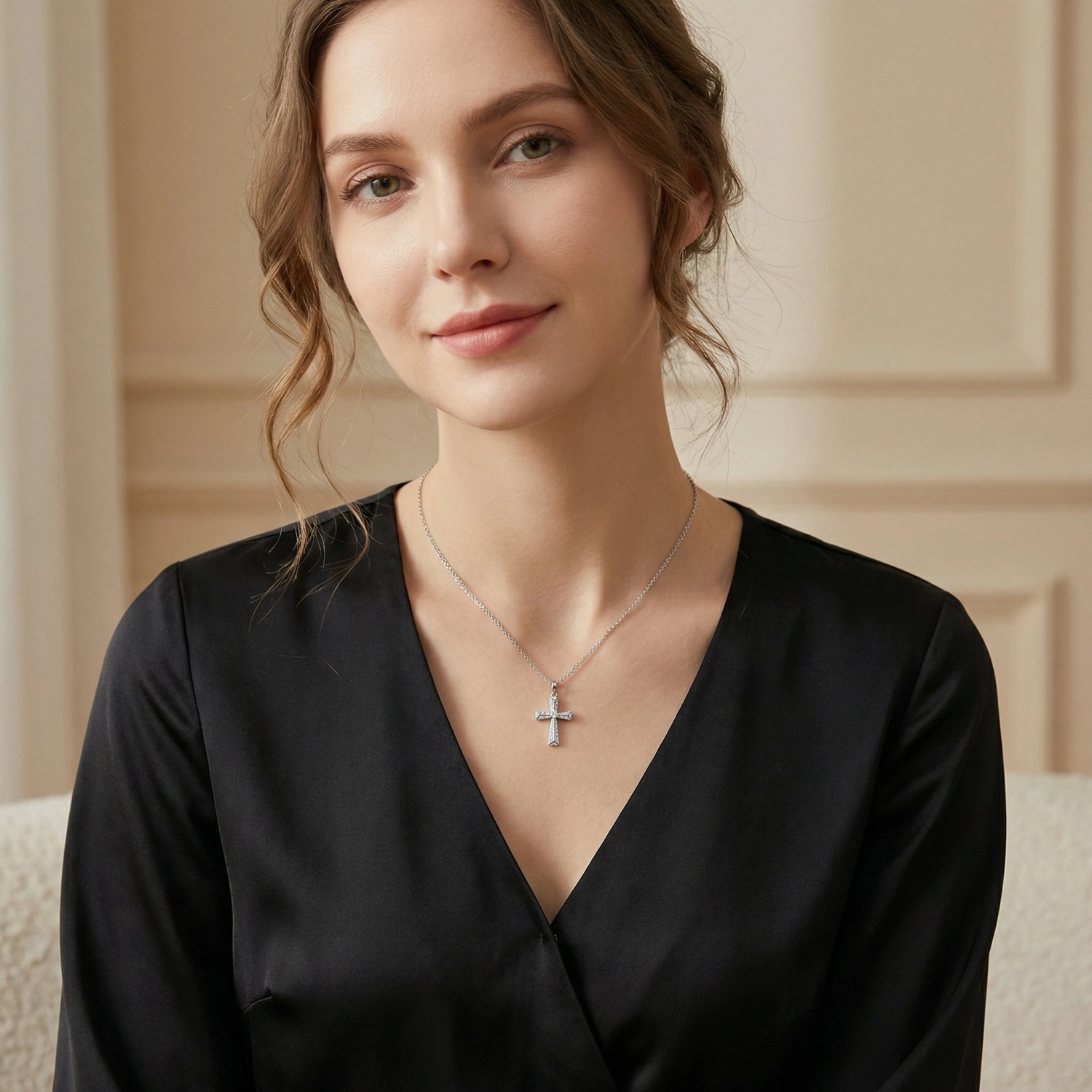 925 Sterling Silver Elegant Sterling Silver Sparkling Zirconia Cross Pendant Necklace for Women 