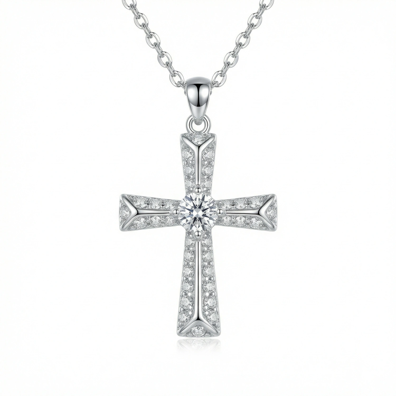 925 Sterling Silver Elegant Sterling Silver Sparkling Zirconia Cross Pendant Necklace for Women 