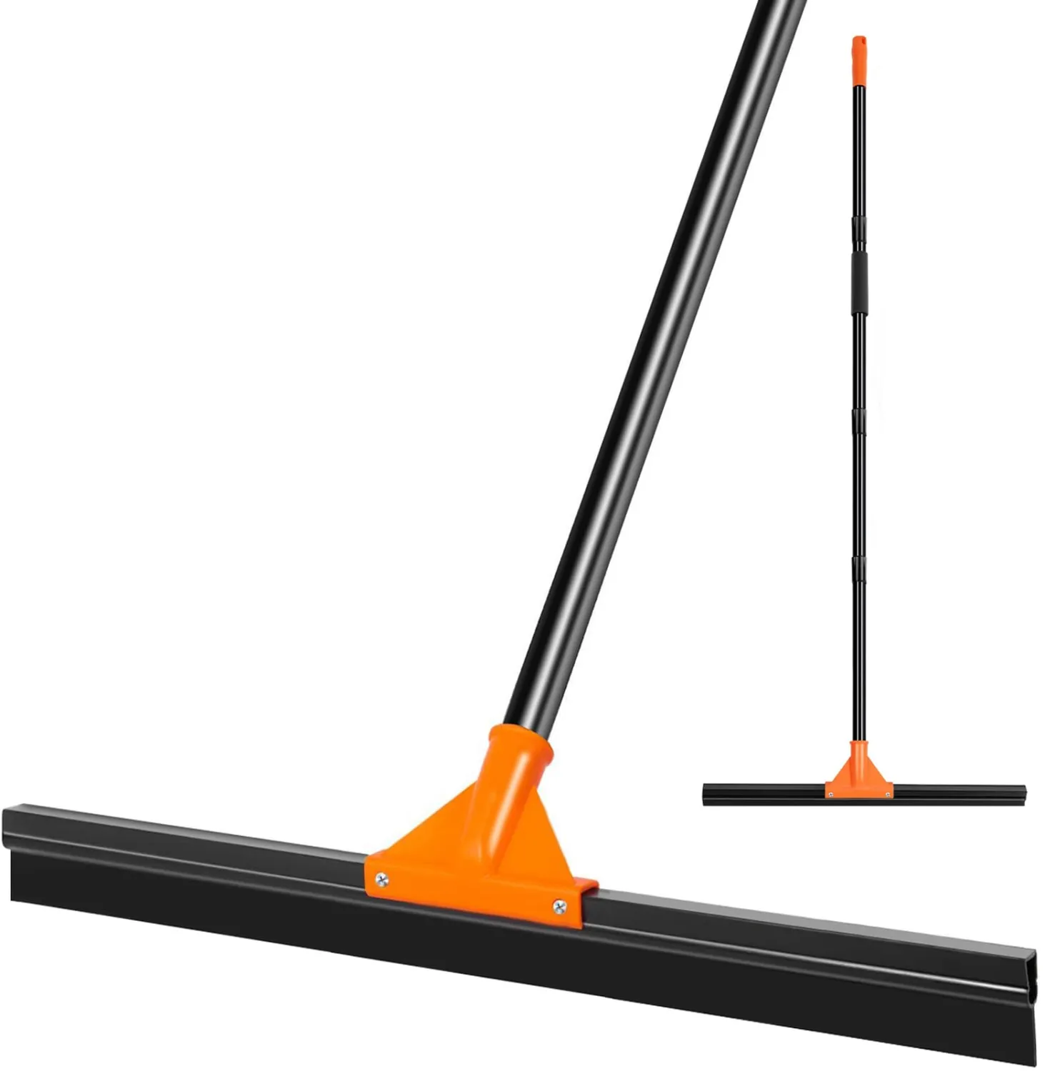Heavy Duty Floor Squeegee with Long Handle, 18" Rubber Wiper Broom for Concrete Tile Cleaning Commercial Scrubber Mop for Garage Deck Bathroom Kitchen Pool Glass