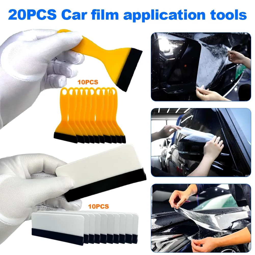 Black Felt Edge Squeegee Tool,Car Vinyl Film Wrapping Decal Glass Window Tint,Wallpaper Sticker Installation Spatula, Patching Putty Paint Flexible Small Plastic Scraper(Yellow 10Pcs,White 10Pcs)