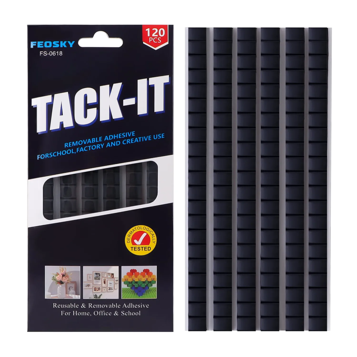 Feosky Adhesive Poster Sticky Tack Putty, Reusable and Removable Adhesive Putty, 120PCS, Mounting Putty for displaying Wall Paintings, Museum Art Photography, Picture, Crafts (Black, Pack of 1)