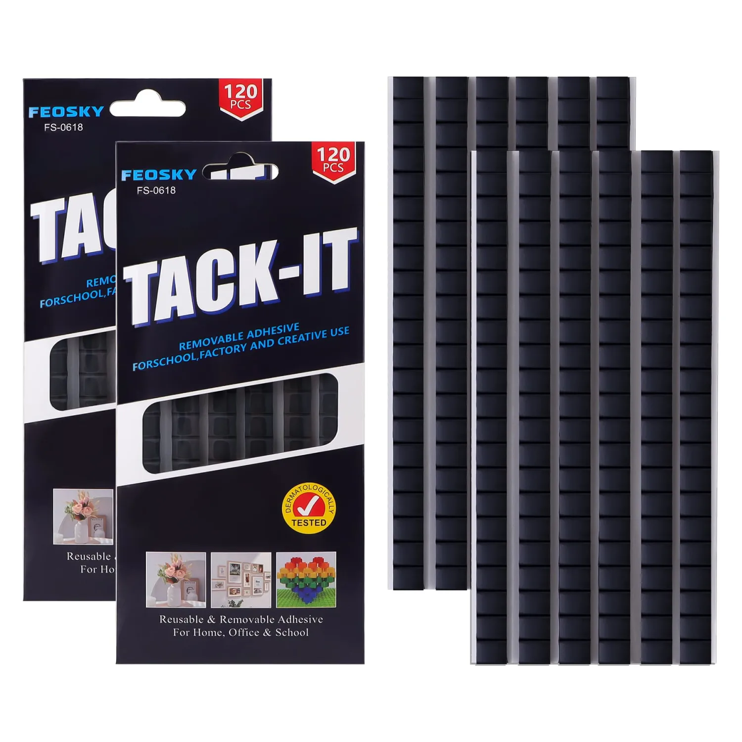 Feosky Adhesive Poster Sticky Tack Putty, Reusable and Removable Adhesive Putty, Mounting Putty for displaying Wall Paintings, Picture, Decoration, Crafts (Black, Pack of 2)