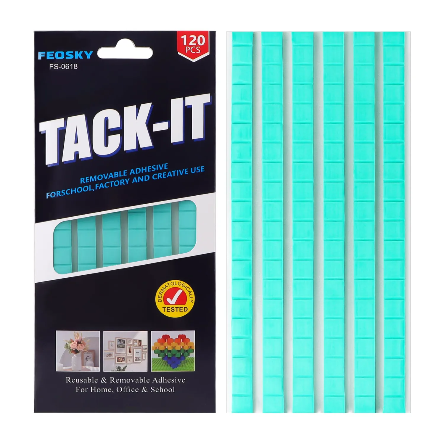 Feosky Adhesive Poster Sticky Tack Putty, Reusable and Removable Adhesive Putty, 120PCS, Mounting Putty for displaying Wall Paintings, Museum Art Photography, Picture, Crafts (Green, Pack of 1)