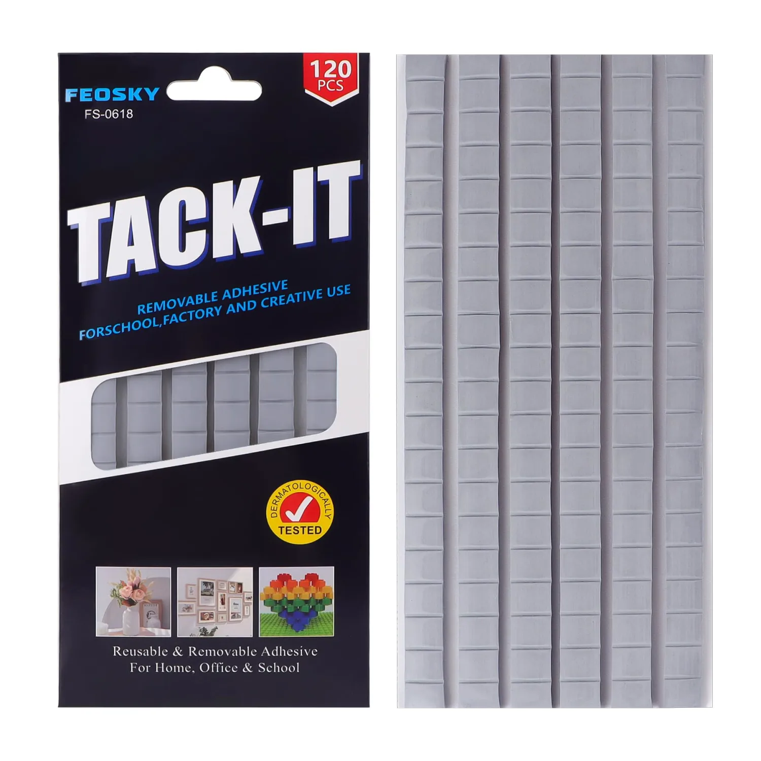Feosky Adhesive Poster Sticky Tack Putty, Reusable and Removable Adhesive Putty, 120PCS, Mounting Putty for displaying Wall Paintings, Museum Art Photography, Picture, Crafts (Grey, Pack of 1)