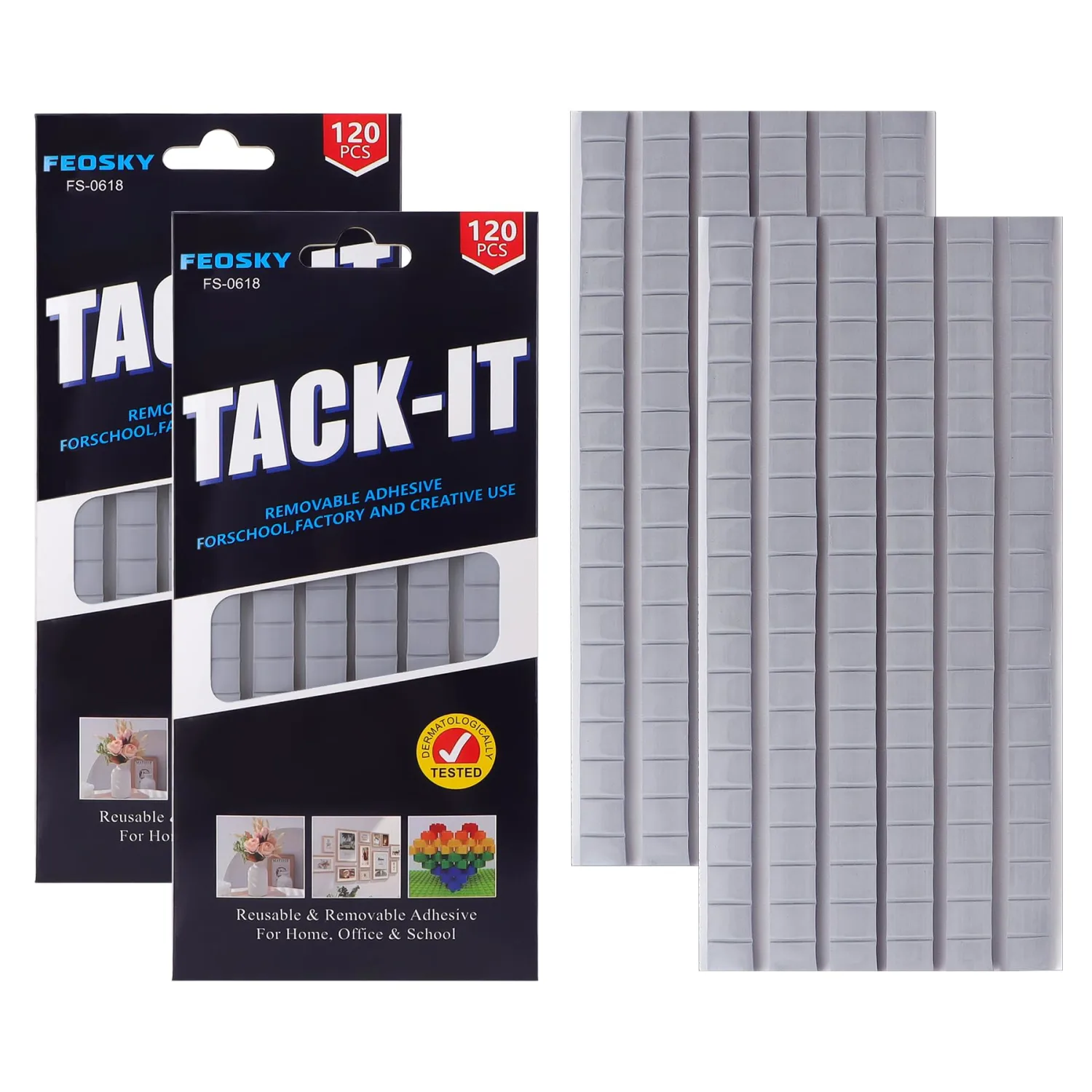 Feosky Adhesive Poster Sticky Tack Putty, Reusable and Removable Adhesive Putty, Mounting Putty for displaying Wall Paintings, Picture, Decoration, Crafts (Grey,Pack of 2)
