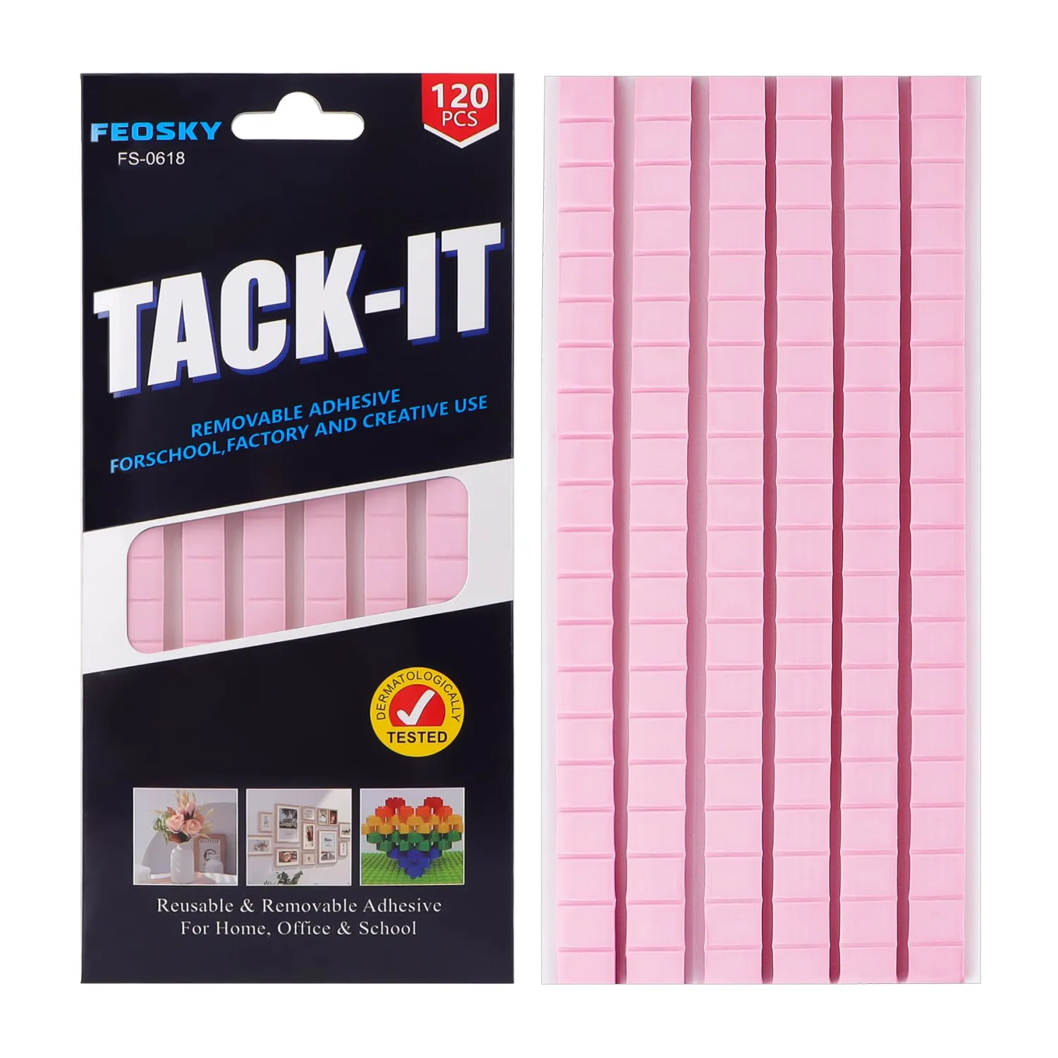 Feosky Adhesive Poster Sticky Tack Putty, Reusable and Removable Adhesive Putty, 120PCS, Mounting Putty for displaying Wall Paintings, Museum Art Photography, Picture, Crafts (Pink, Pack of 1)