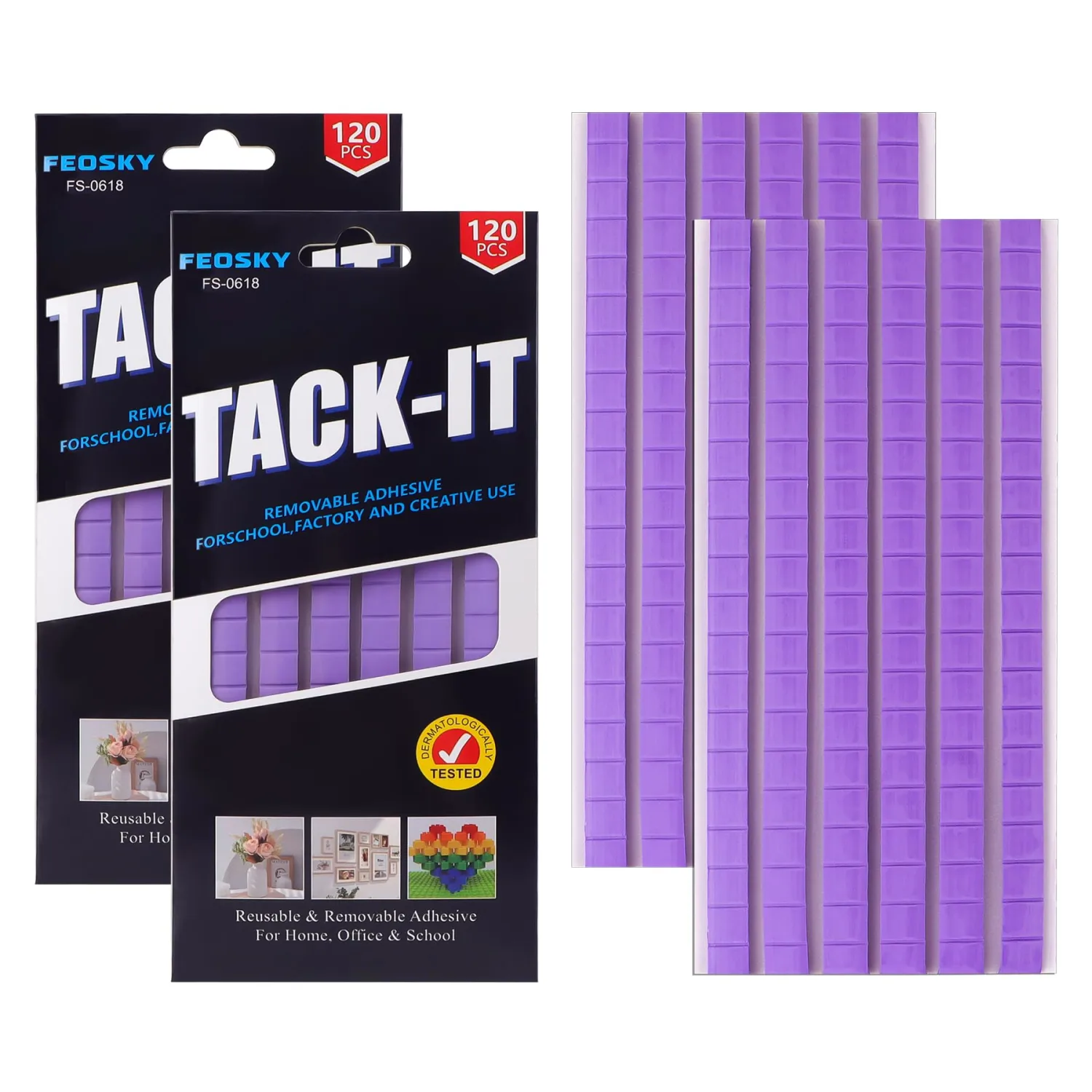 Feosky Adhesive Poster Sticky Tack Putty, Reusable and Removable Adhesive Putty, Mounting Putty for displaying Wall Paintings, Picture, Decoration, Crafts (Purple, Pack of 2)
