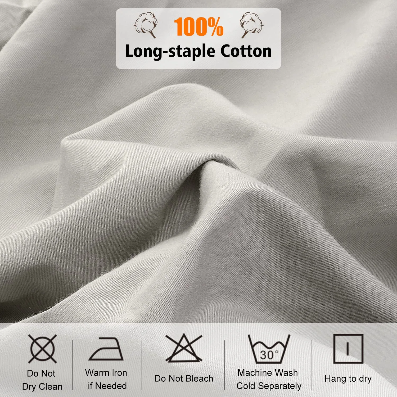Lirex Cotton Queen Fitted Sheet Only, 300 Thread Count Soft Breathable, 8-10" Deep Pocket Sheet for Hotel Home, Grey
