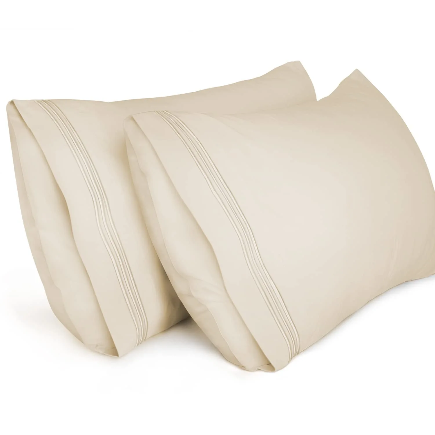 Lirex Pillow Cases (2 Pack), 1800 Thread Count Embroidered King Standard Size Soft Brushed Microfiber Pillowcases, Machine Washable Wrinkle Free Breathable (Beige, King Standard)