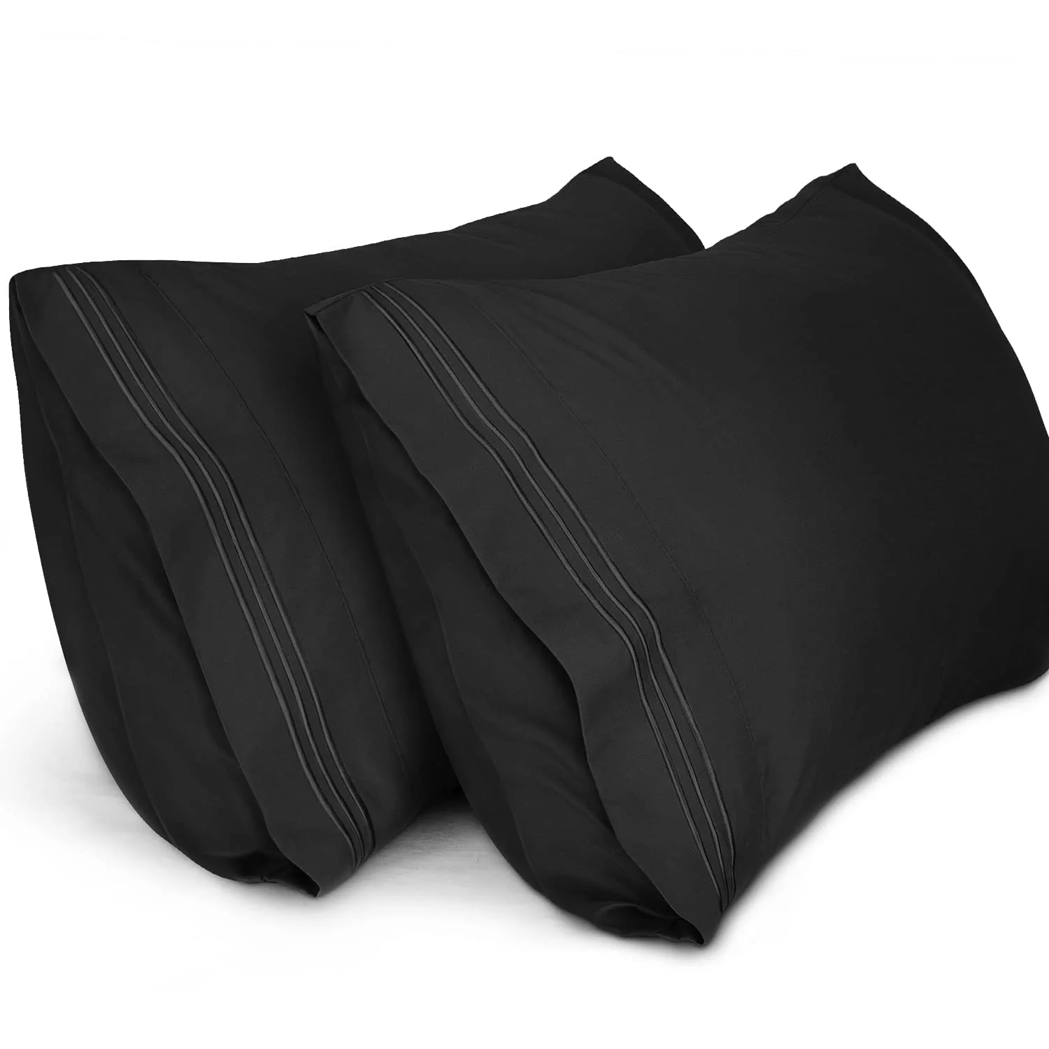 Lirex King Size Pillow Cases Set of 2, Luxury Ultra-Soft 1800 Thread Count Embroidered Pillowcase Set, Hotel Quality Microfiber Double Brushed, King (20"X 36"), Black