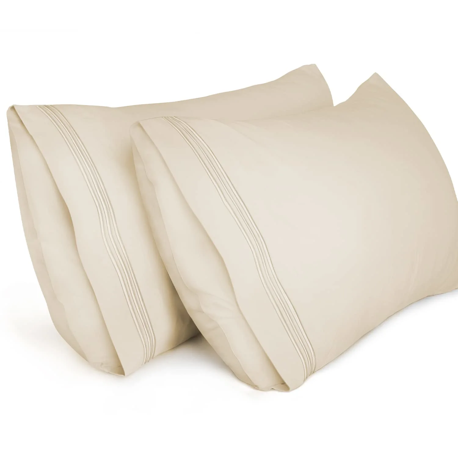 Lirex Pillow Cases (2 Pack), 1800 Thread Count Embroidered King Size Soft Brushed Microfiber Pillowcases, Machine Washable Wrinkle Free Breathable (Beige, King)