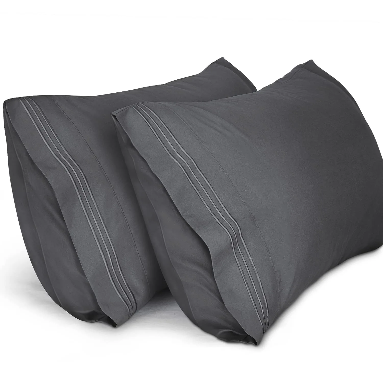 Lirex Pillow Cases (2 Pack), 1800 Thread Count Embroidered King Standard Size Soft Brushed Microfiber Pillowcases, Machine Washable Wrinkle Free Breathable (Dark Grey, King Standard)