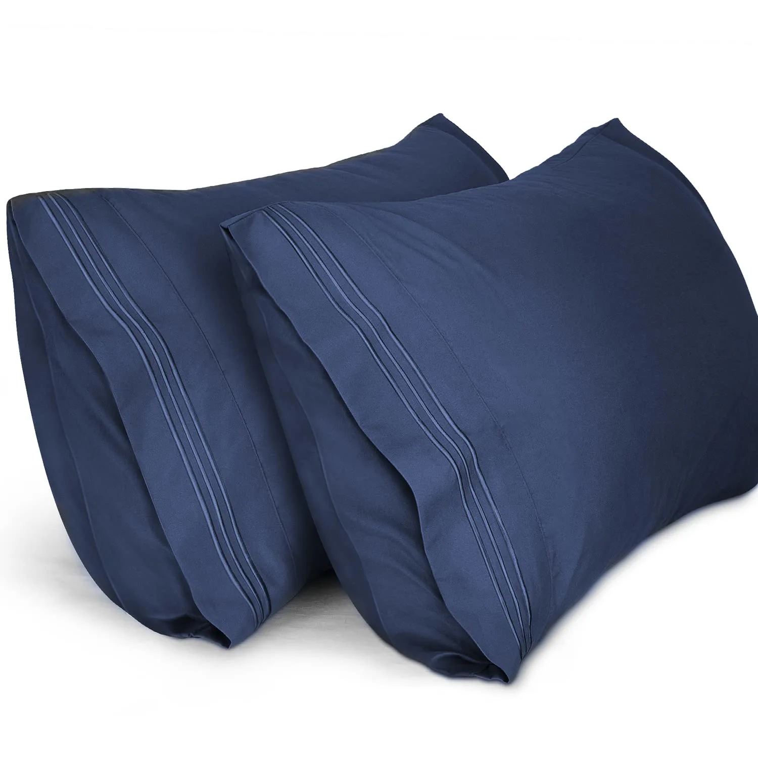 Lirex Pillow Cases (2 Pack), 1800 Thread Count Embroidered Queen Size Soft Brushed Microfiber Pillowcases, Machine Washable Wrinkle Free Breathable (Blue, Queen)