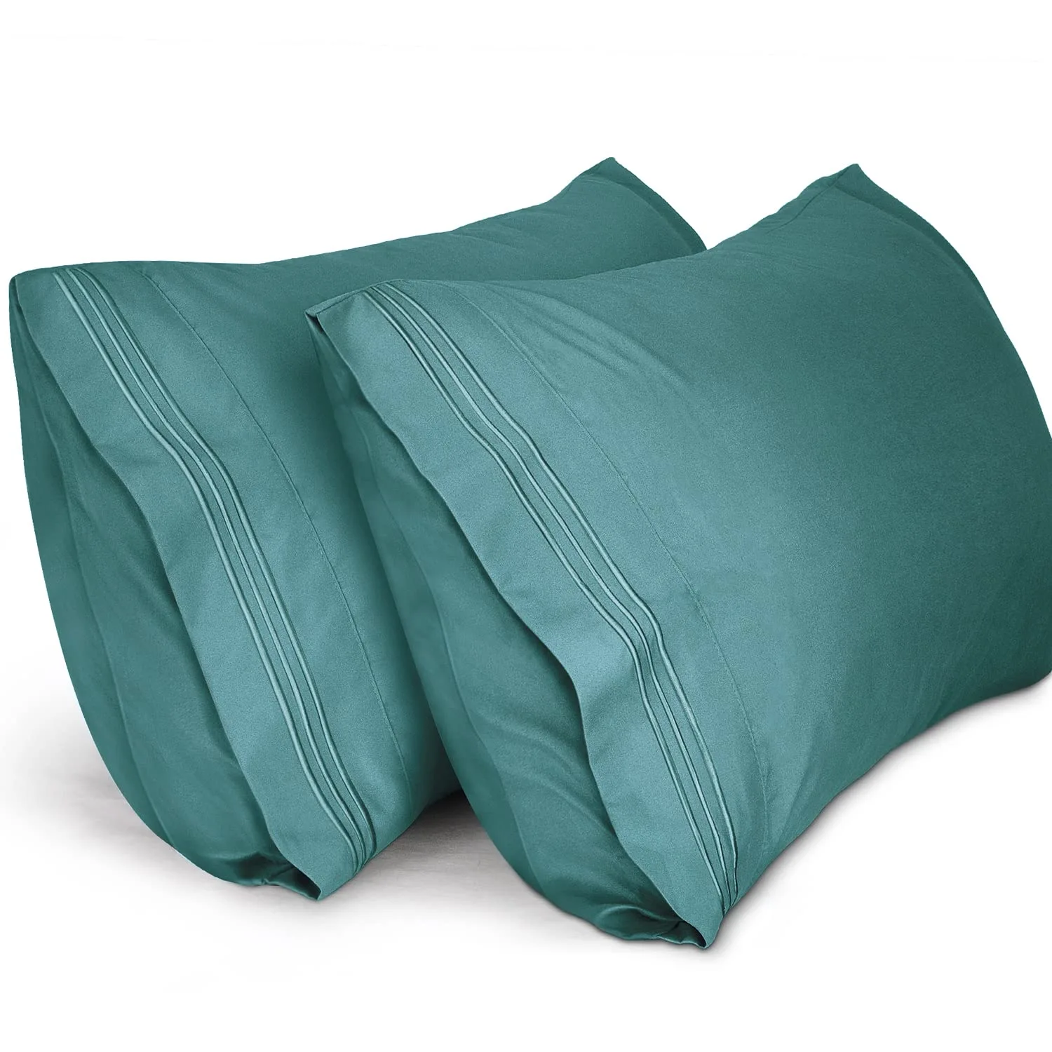 Lirex Pillow Cases (2 Pack), 1800 Thread Count Embroidered Standard Size Soft Brushed Microfiber Pillowcases, Machine Washable Wrinkle Free Breathable (Green, SKing)