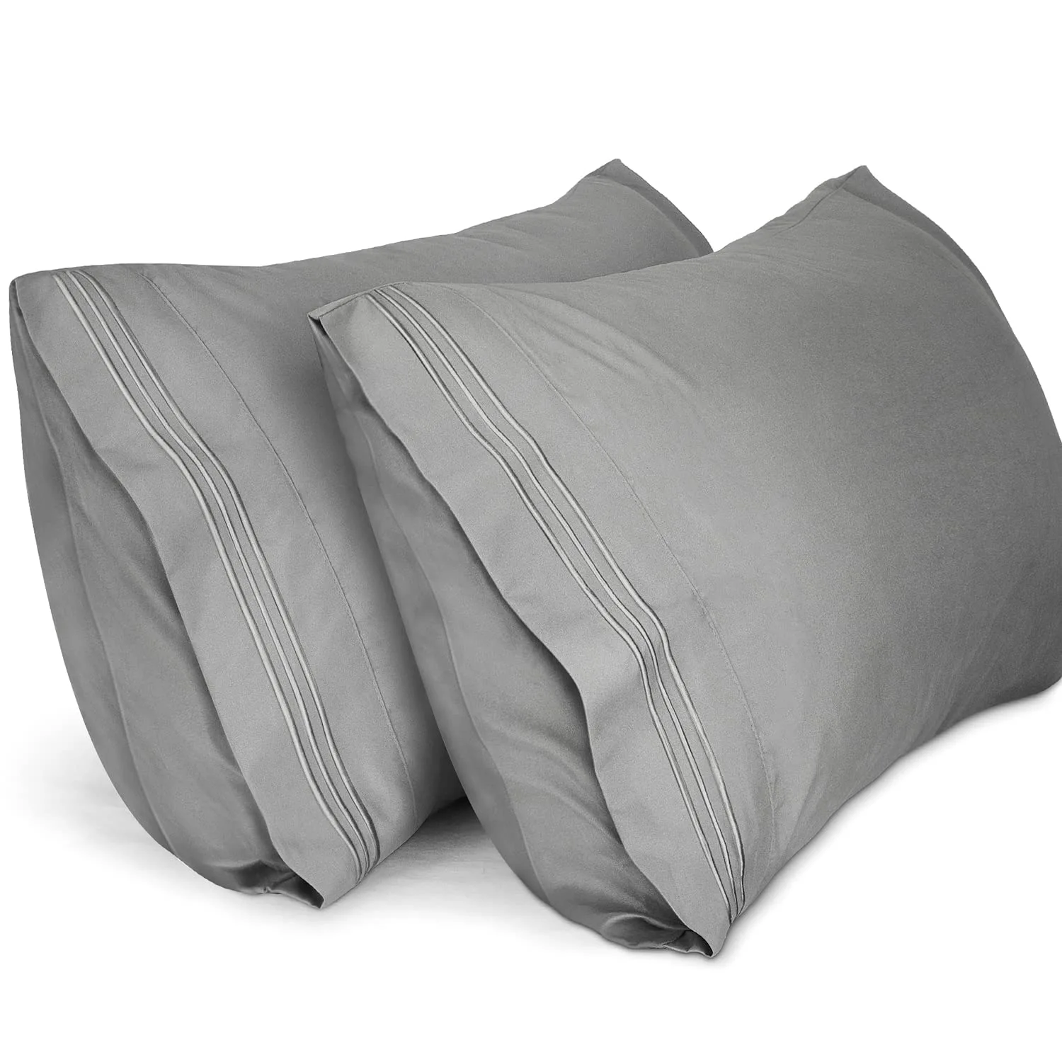 Lirex Pillow Cases (2 Pack), 1800 Thread Count Embroidered King Standard Size Soft Brushed Microfiber Pillowcases, Machine Washable Wrinkle Free Breathable (Grey, King Standard)