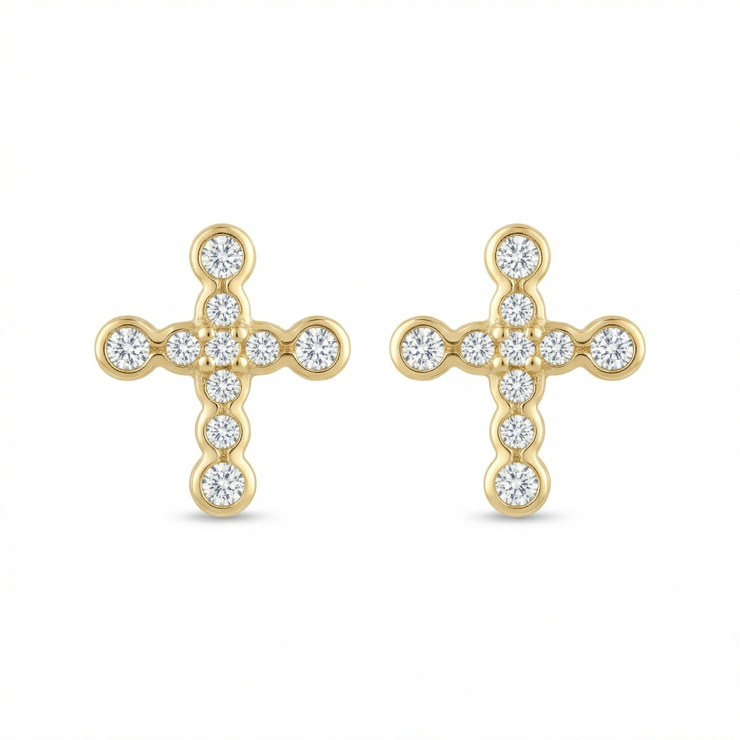 925 Sterling Silver Sparkling Diamond Faith Cross Stud Earrings with Bezel-Set Round Accents 