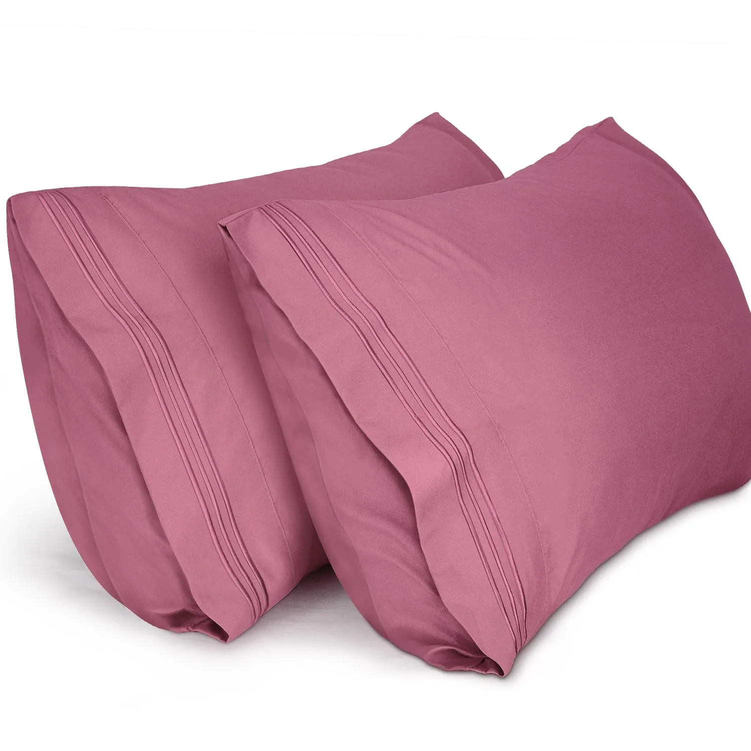 Lirex King Size Pillow Cases Set of 2, Luxury Ultra-Soft 1800 Thread Count Embroidered Pillowcase Set, Hotel Quality Microfiber Double Brushed, King (20"X 36"), Mauve Pink