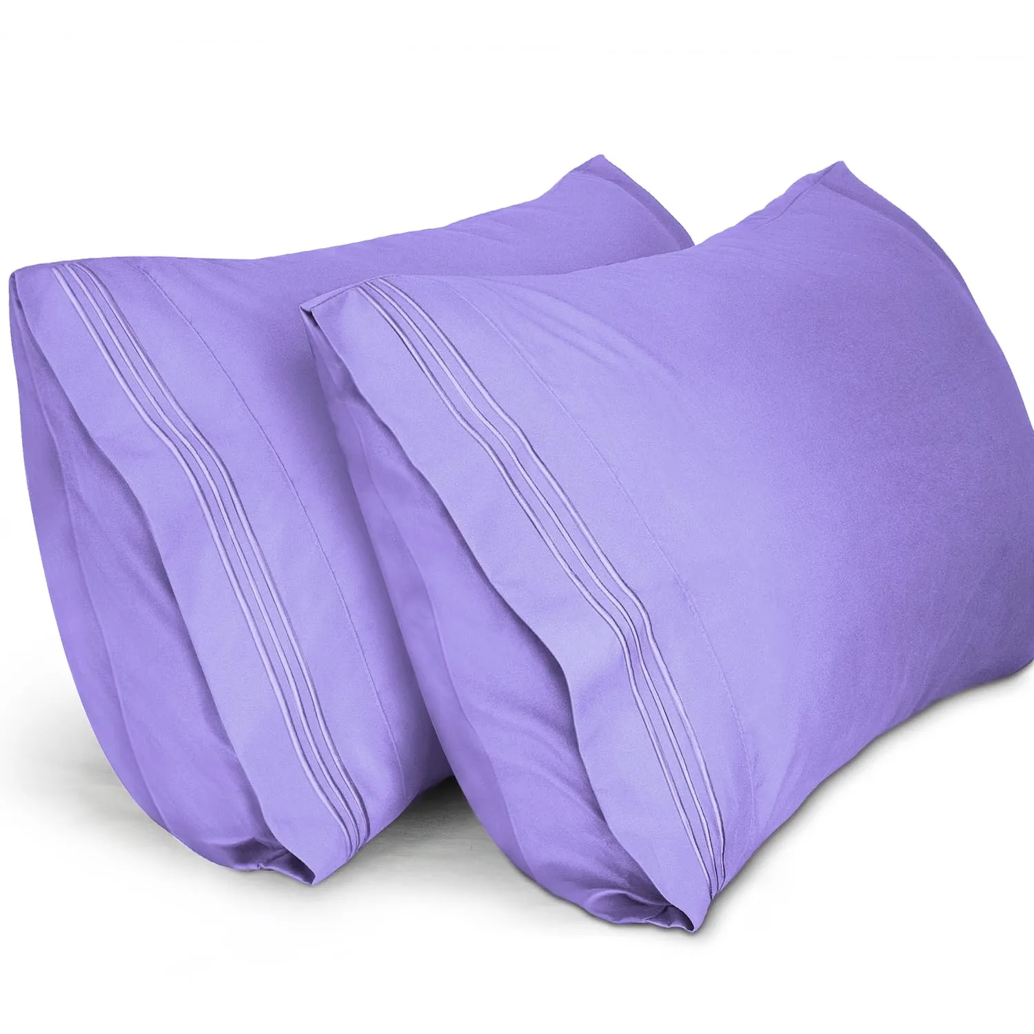 Lirex Pillow Cases Queen Size Set of 2, Luxury Ultra-Soft 1800 Thread Count Embroidered Pillowcase Set, Hotel Quality Microfiber Double Brushed, Queen (20"X 30"), Light Purple