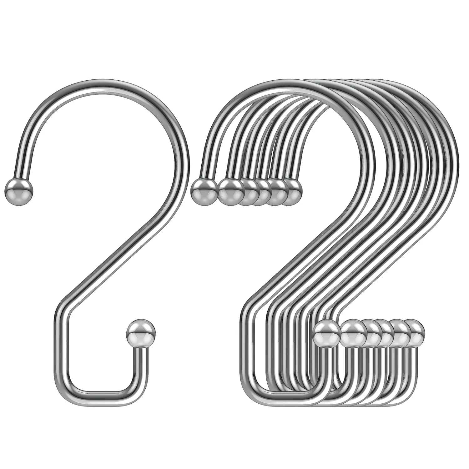 S Hooks, 3 Inch Small Metal S Hanging Hooks with 2 Shapes, Reversible, Heavy Duty, Silver, 12 Pcs