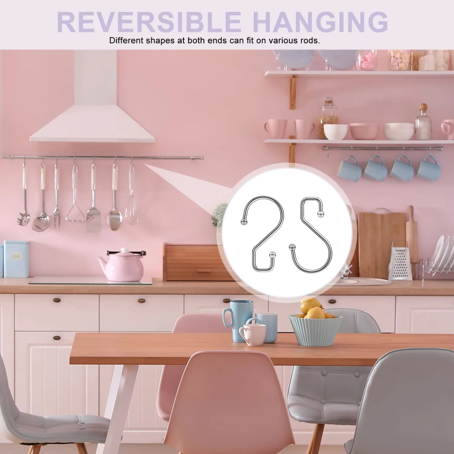 S Hooks, 3 Inch Small Metal S Hanging Hooks with 2 Shapes, Reversible, Heavy Duty, Silver, 12 Pcs