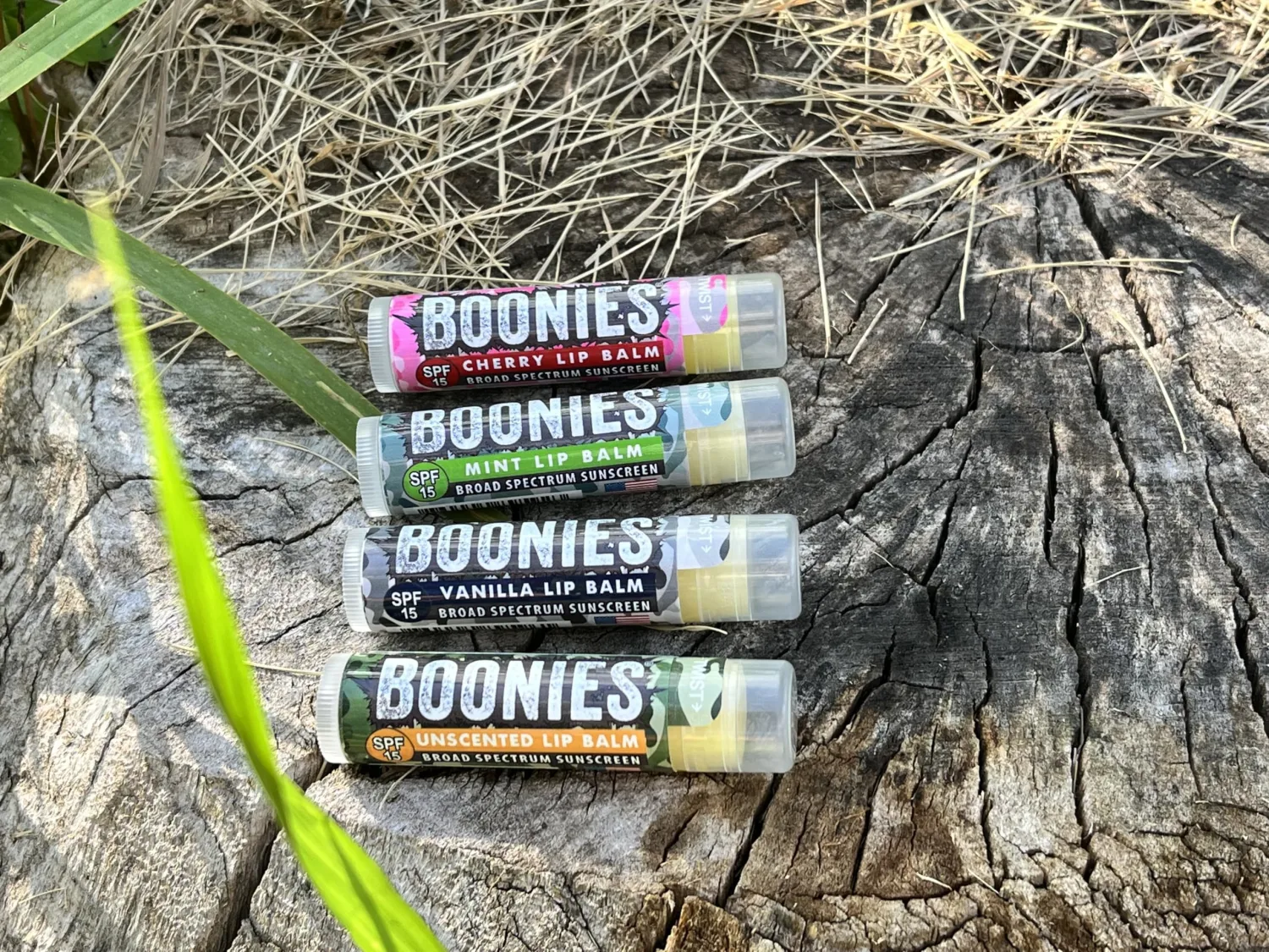 Boonies SPF 15 Lip Balm (.15oz) - Organic Moisturizing Sunscreen Lip Balm for All Skin Types, Eco-Friendly & Long-Lasting Protection (4 Count, Variety)