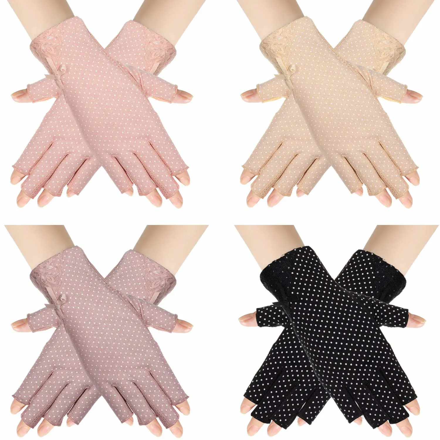 SATINIOR 4 Pairs UV Protection Sun Fingerless Driving Gloves for Women Sunscreen Sunblock Non Slip Gloves for Nail Manicure