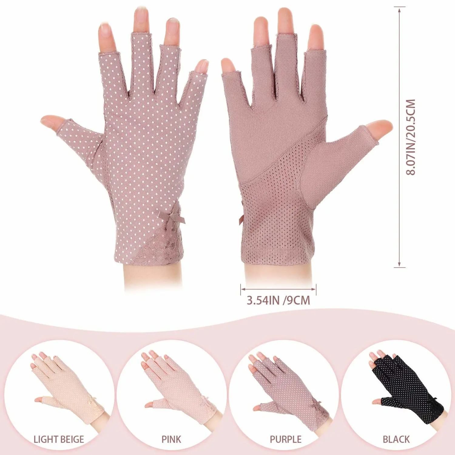 SATINIOR 4 Pairs UV Protection Sun Fingerless Driving Gloves for Women Sunscreen Sunblock Non Slip Gloves for Nail Manicure
