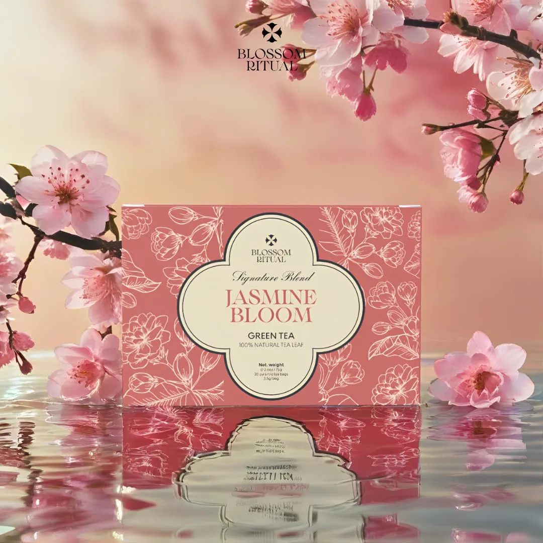 BLOSSOM RITUAL Jasmine Bloom – Floral Green Tea Loose Leaf – 20 Natural Based Pyramid Bags – Serve Upto 60 cups – Jasmine Petal Infusion – Stress Relief & Rich Antioxidants | 2.65oz