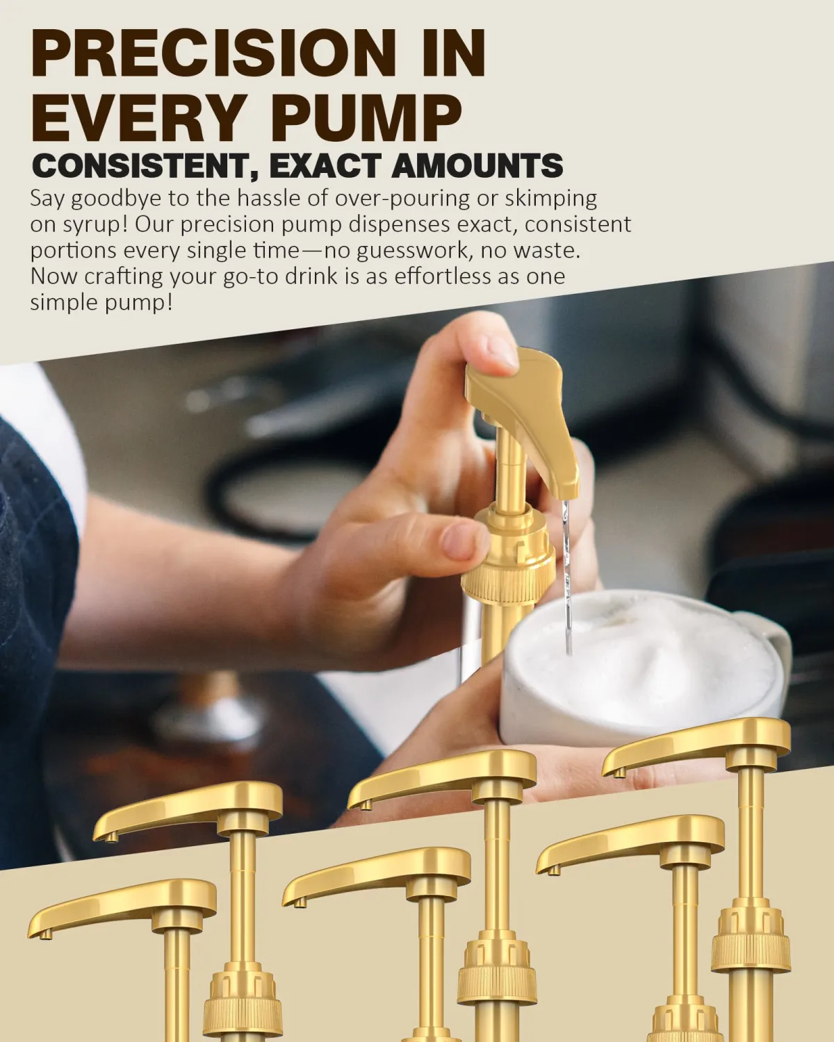 6 Pcs Coffee Syrup Pumps, Syrup Pump Dispenser for 750ml / 25.4oz Davinci and Skinny Syrup Bottles (Gold), Syrup Pump Dispenser for Kitchen Dining Coffee Bar